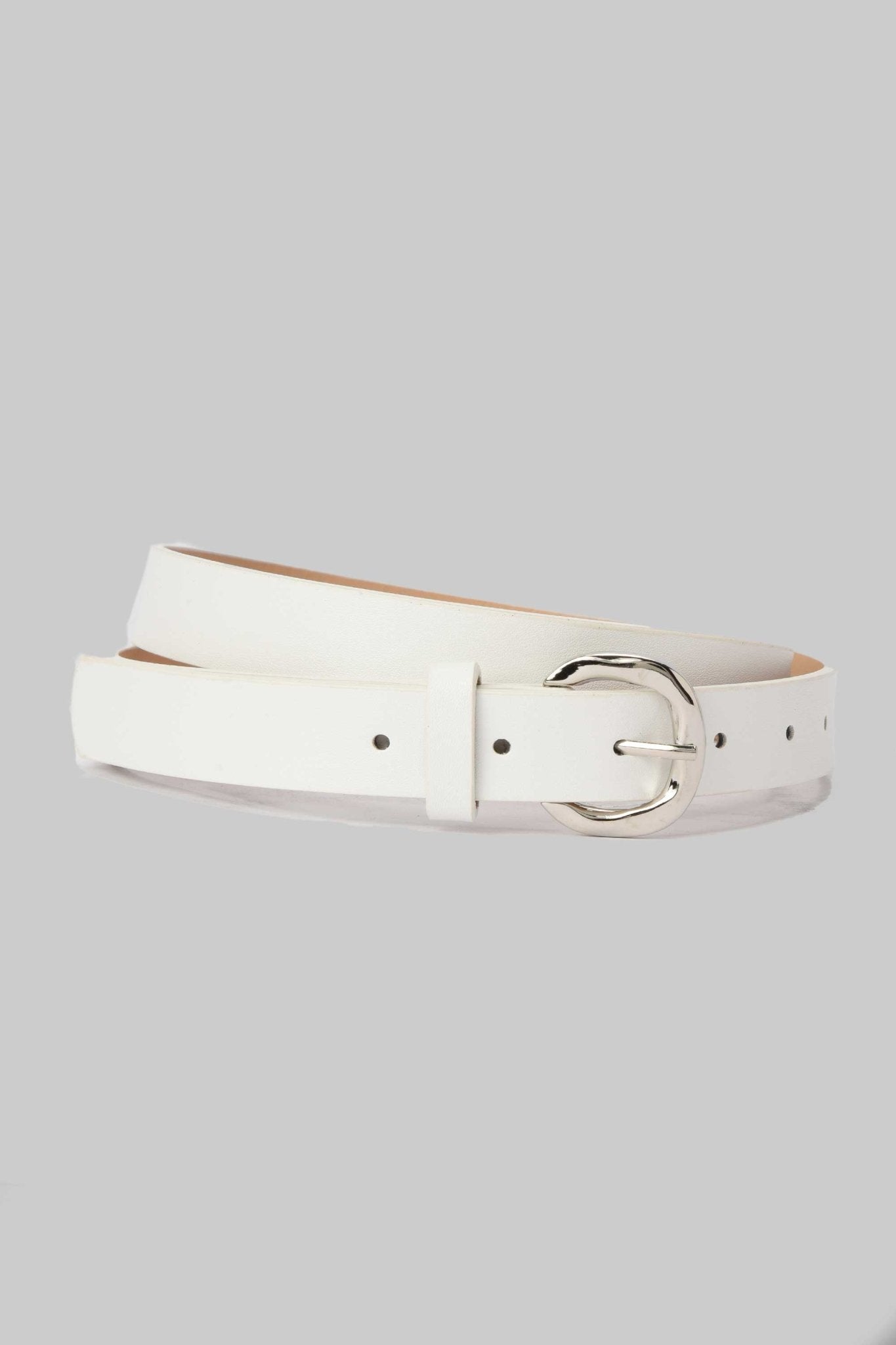 Belt | White with Curved Silver Buckle BELT CZBELT - Cizaro Jeans
