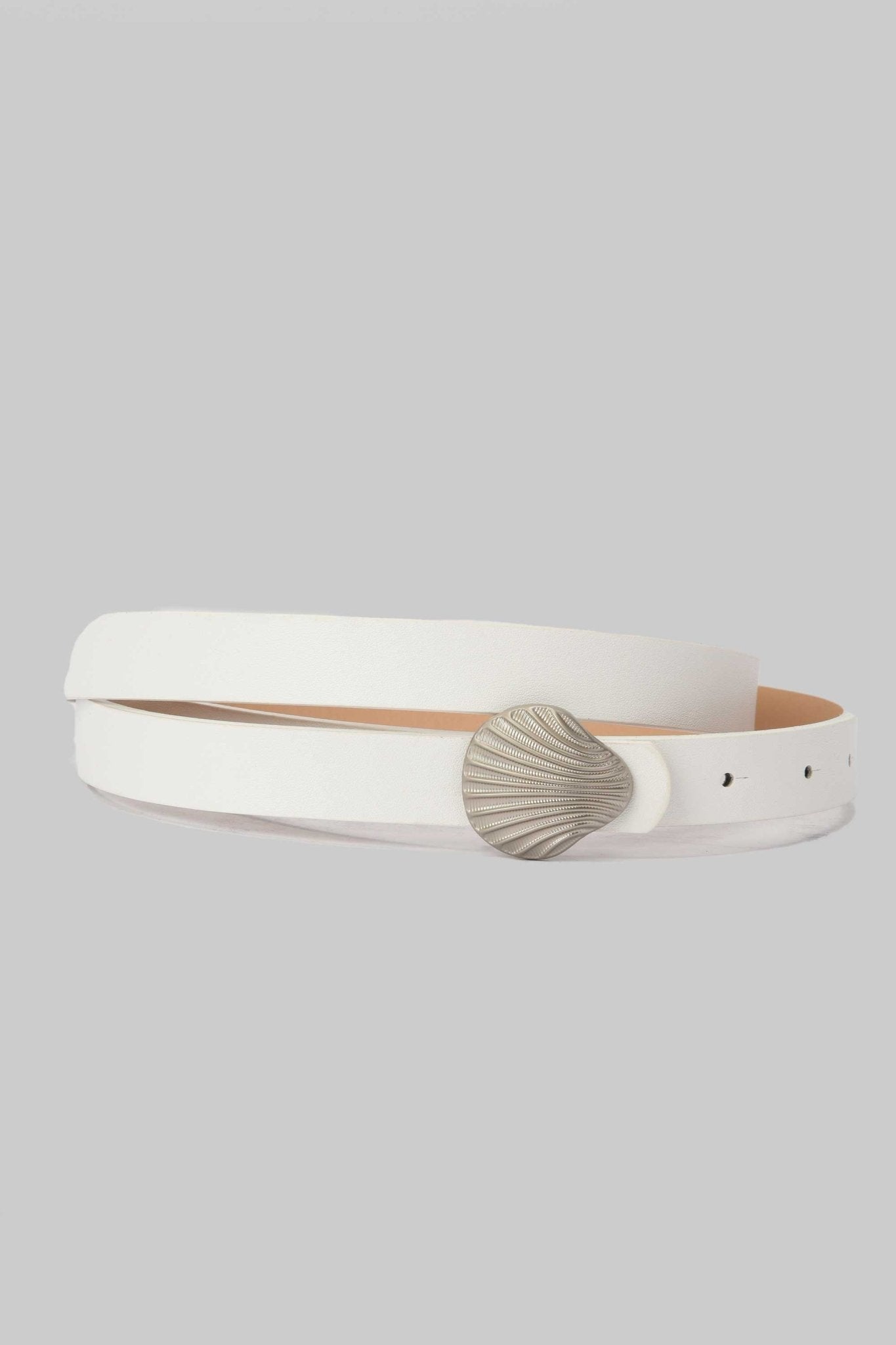 Belt | White with Silver Shell Buckle BELT CZBELT - Cizaro Jeans