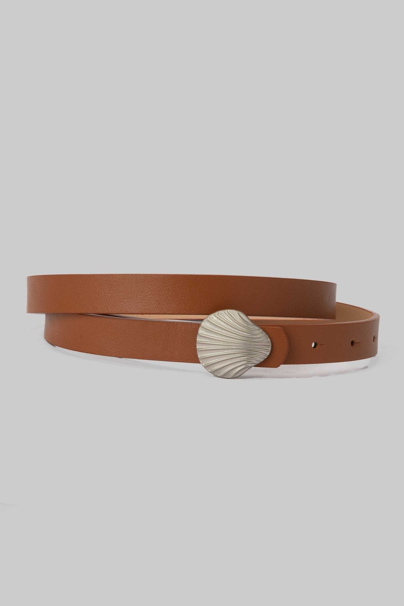 Belt | Tan Brown with Silver Shell Buckle BELT CZBELT - Cizaro Jeans