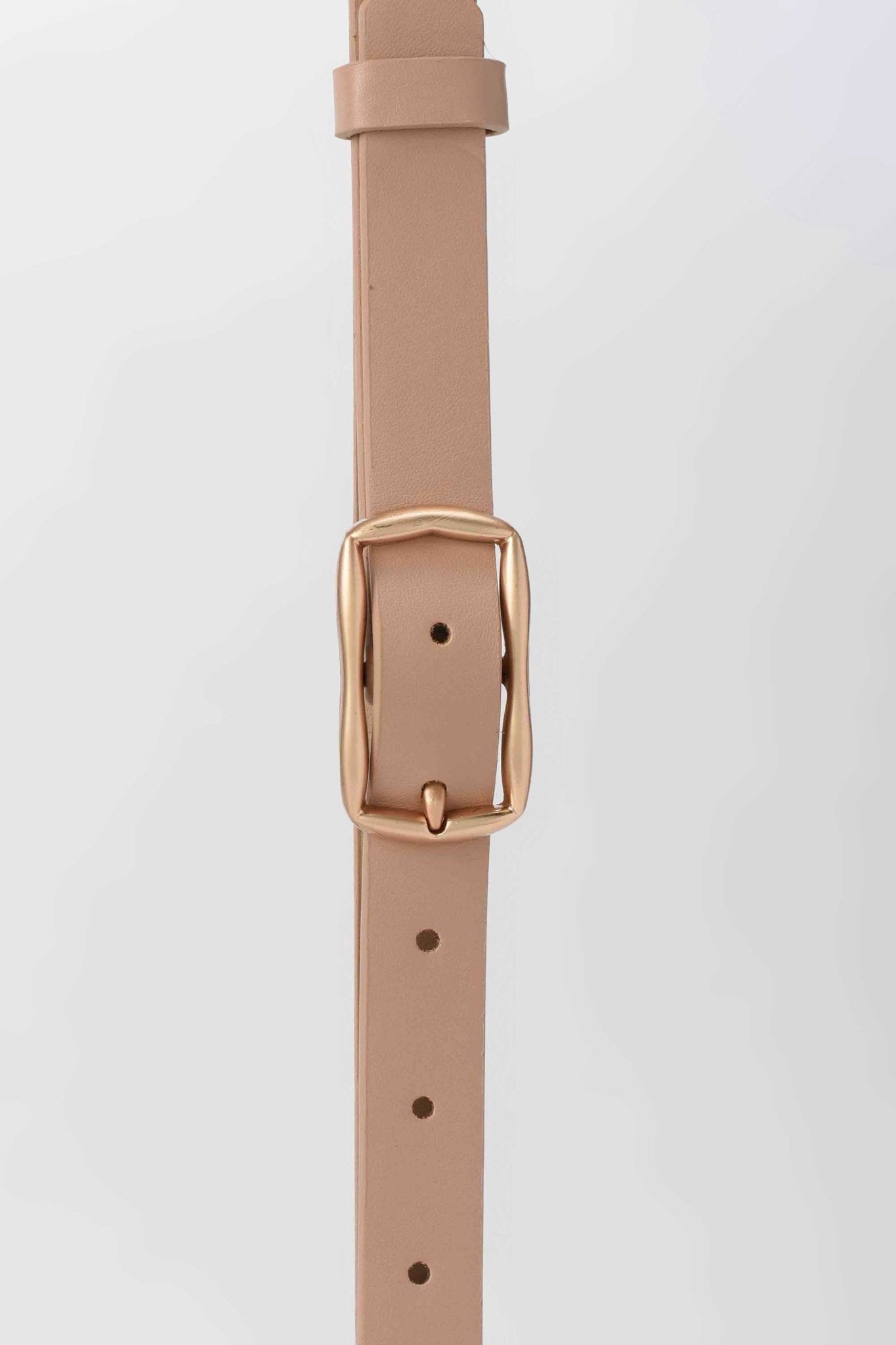 Belt | Nude Faux Leather Belt with Wavy Gold Buckle Belt - Acc CZBELT - Cizaro Jeans