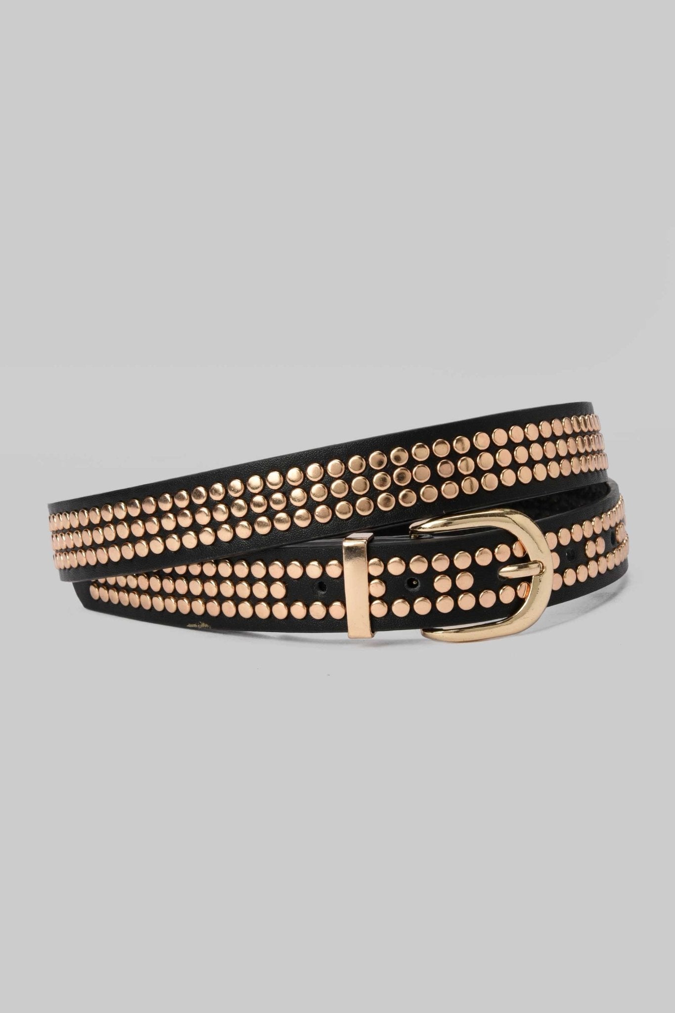 Belt | Black Studded Design with Gold Buckle - Glam Style BELT CZBELT - Cizaro Jeans