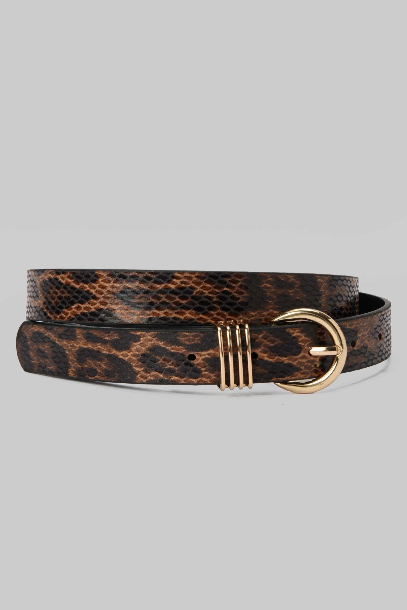 Belt | Leopard Snake-Print Belt with Round Gold Buckle BELT CZBELT - Cizaro Jeans