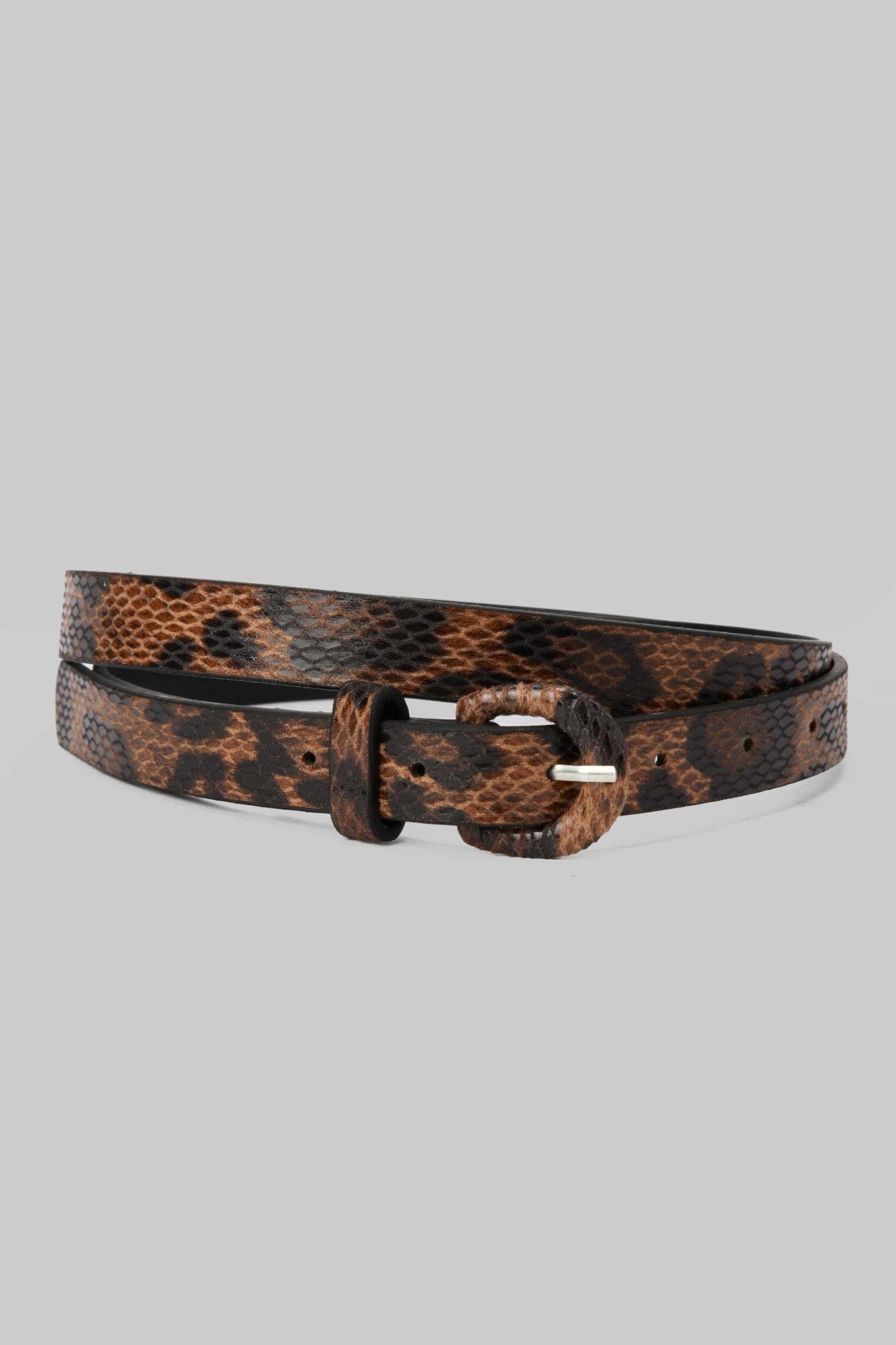 Belt | Brown Animal Print Faux Snakeskin with Covered Buckle BELT CZBELT - Cizaro Jeans