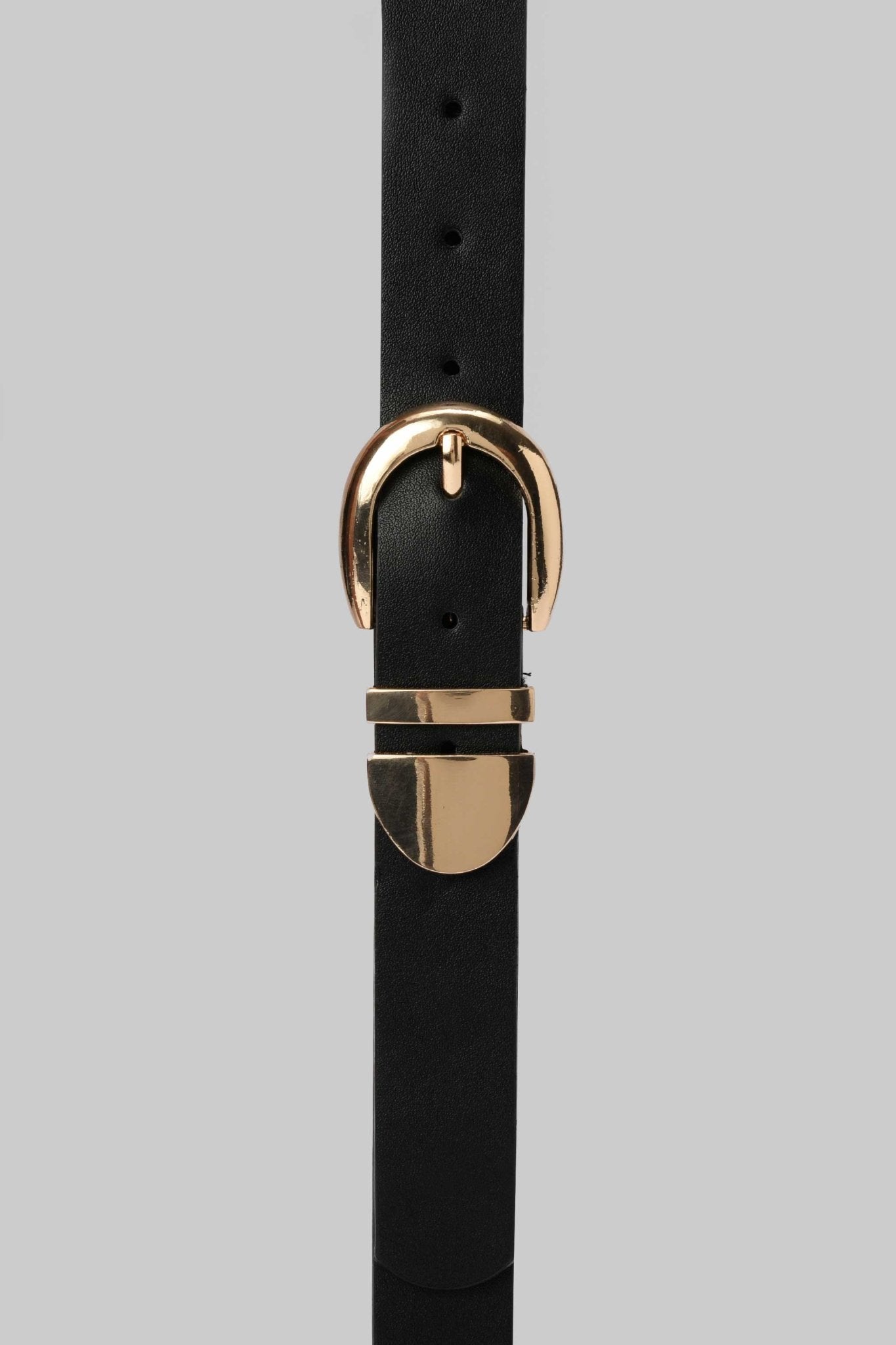 Belt | Black Faux Leather with Polished Gold-Tone Buckle & Tip BELT CZBELT - Cizaro Jeans