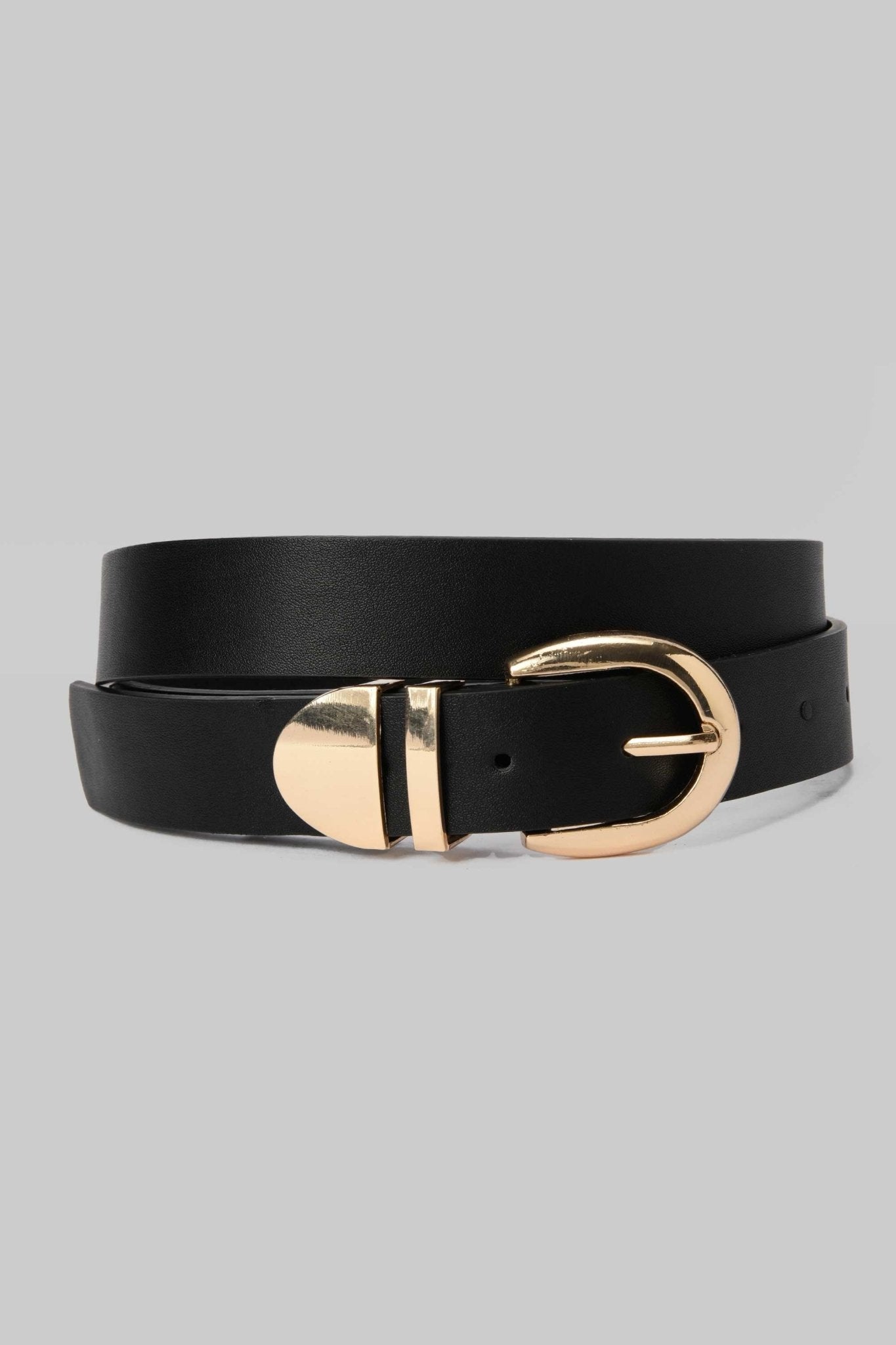 Belt | Black Faux Leather with Polished Gold-Tone Buckle & Tip BELT CZBELT - Cizaro Jeans