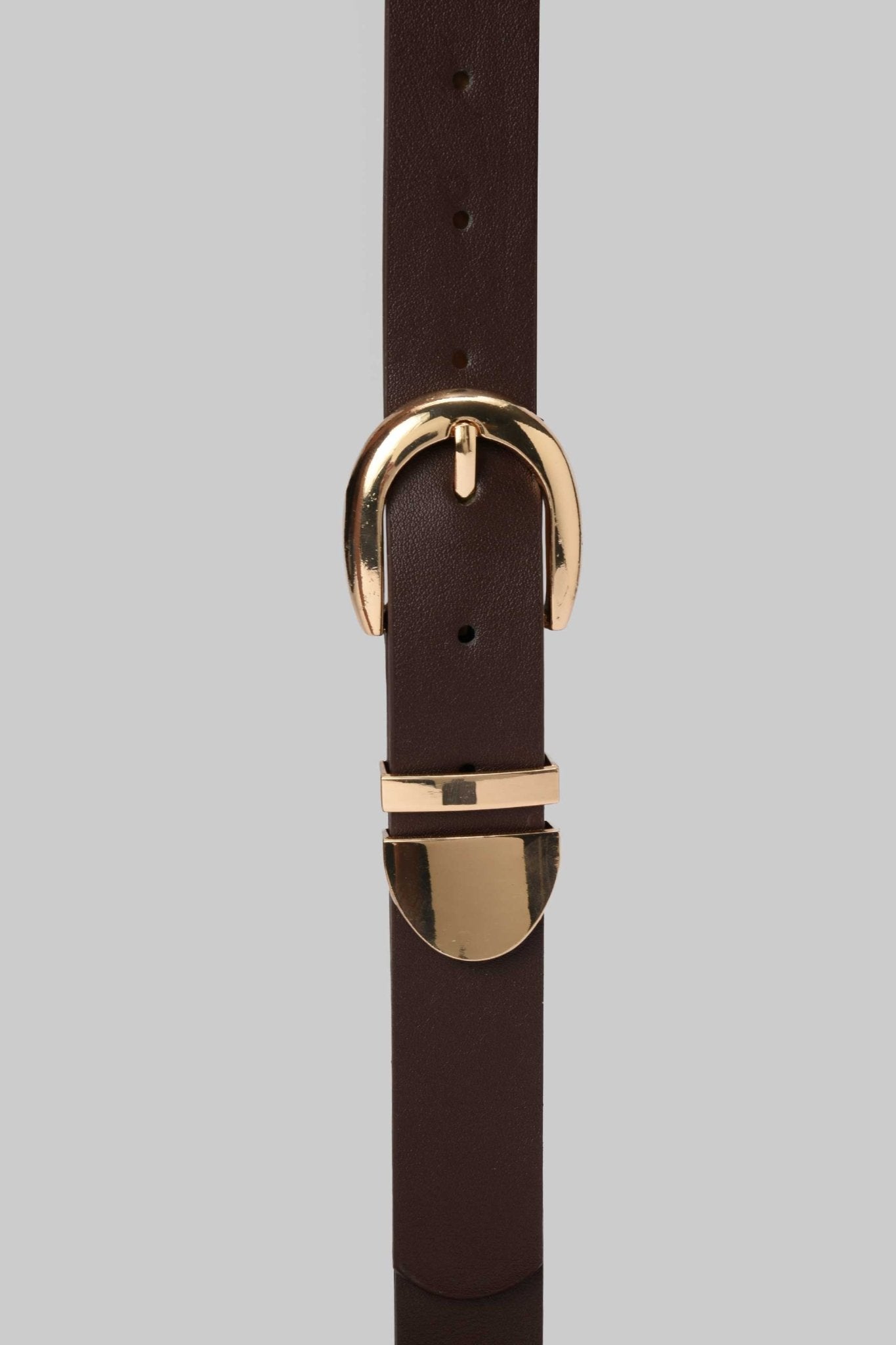 Belt | Dark Brown Faux Leather with Polished Gold Half-Moon Buckle BELT CZBELT - Cizaro Jeans