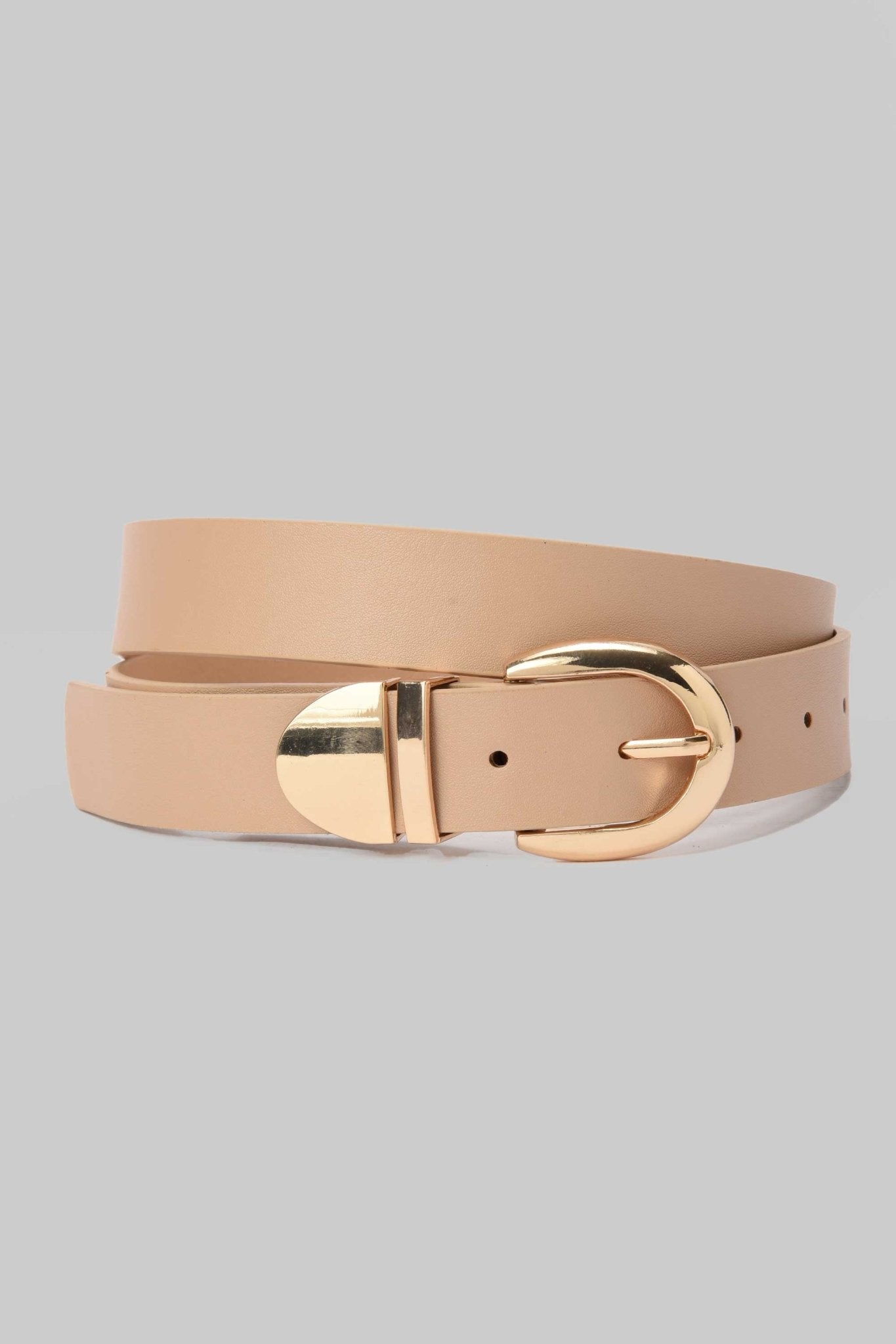 Belt | Beige Faux Leather with Gold Half-Metal Buckle & Smooth Finish BELT CZBELT - Cizaro Jeans