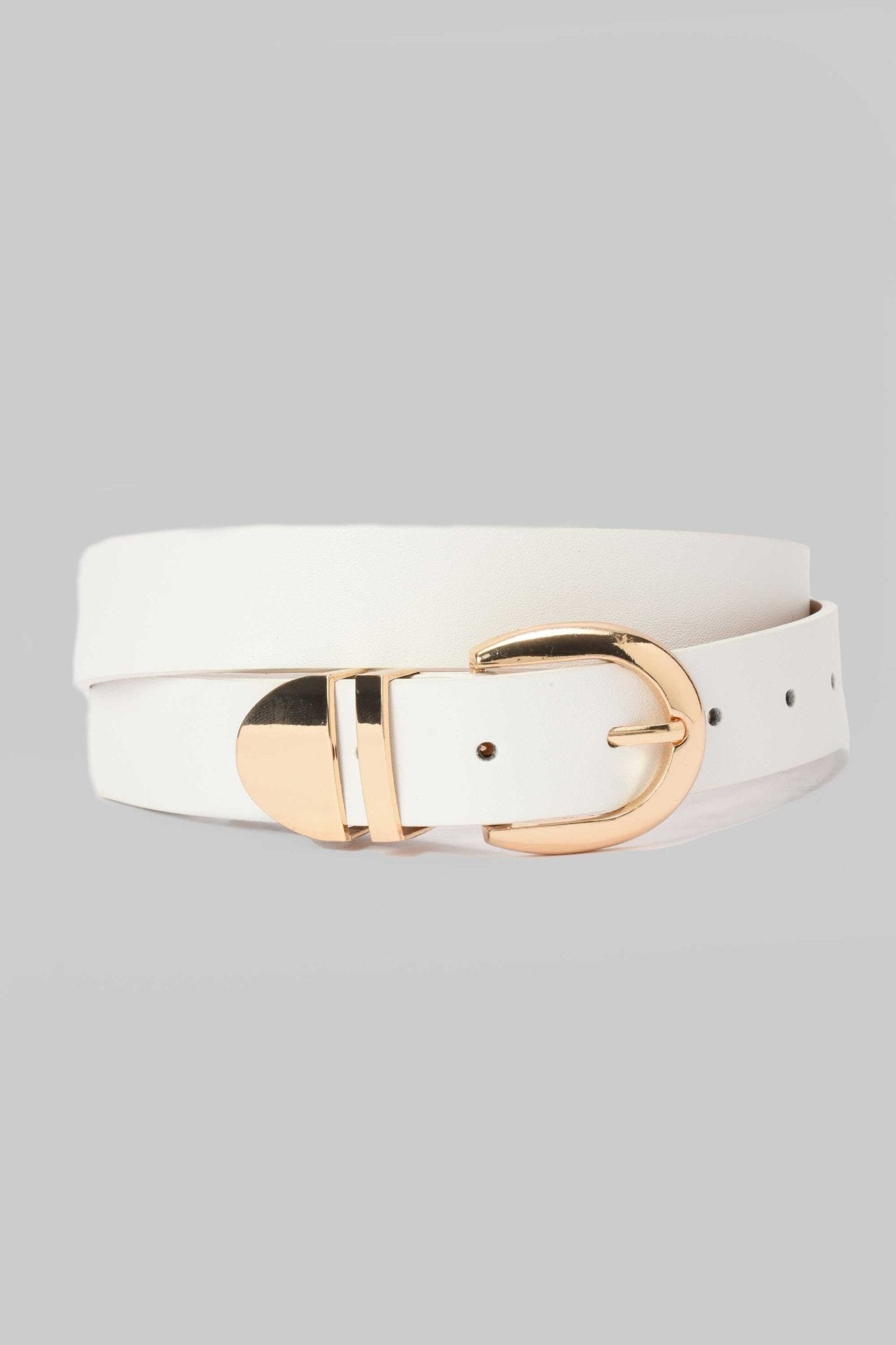 Belt | White Belt with Sculpted Gold Buckle & Tip Detail BELT CZBELT - Cizaro Jeans