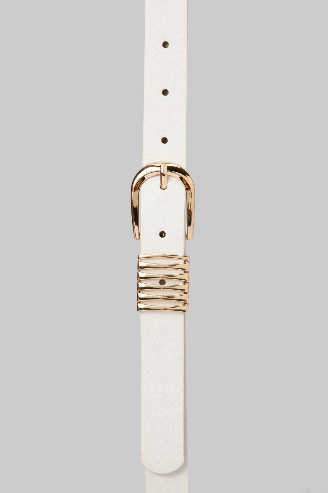 Belt | White Faux Leather with Gold Rounded Buckle & Ribbed Accent BELT CZBELT - Cizaro Jeans