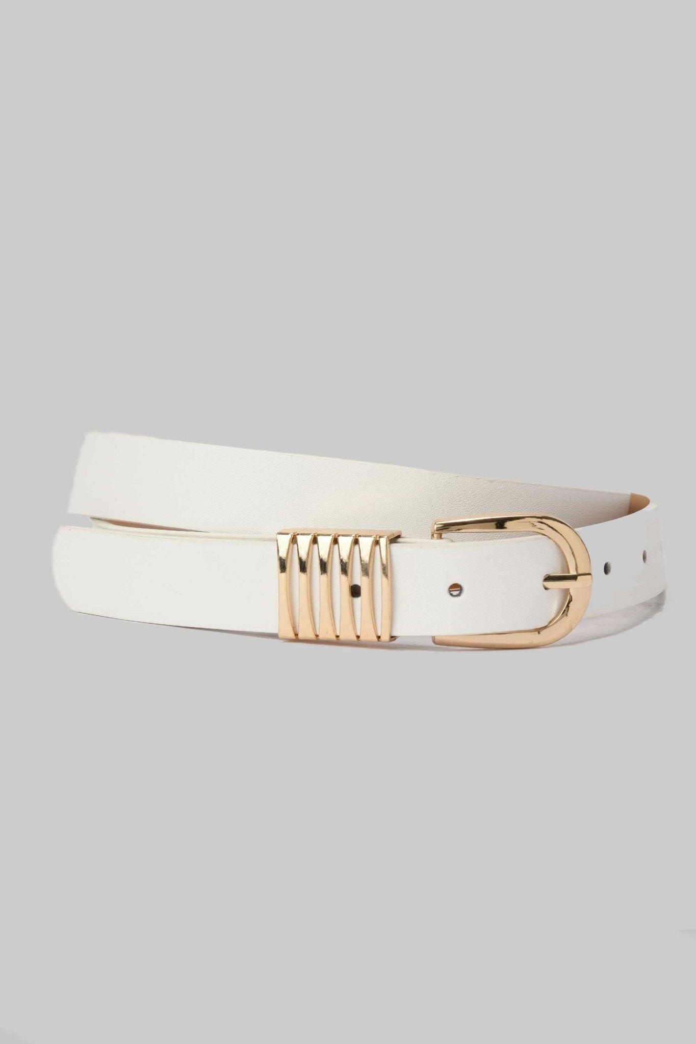 Belt | White Faux Leather with Gold Rounded Buckle & Ribbed Accent BELT CZBELT - Cizaro Jeans