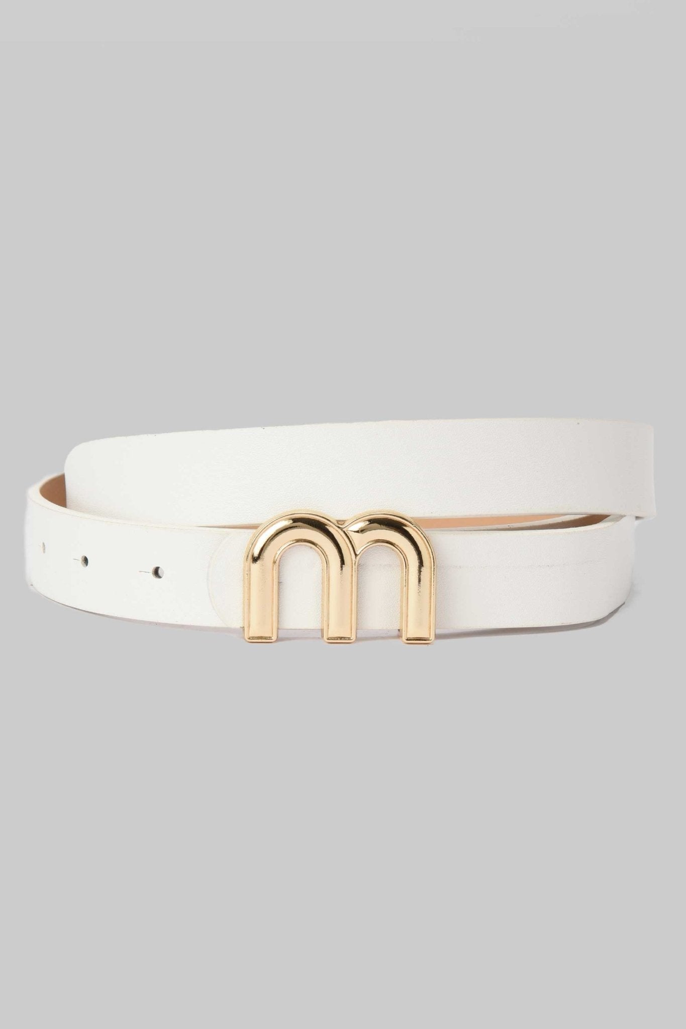 Belt | White with Gold Double M Buckle BELT CZBELT - Cizaro Jeans