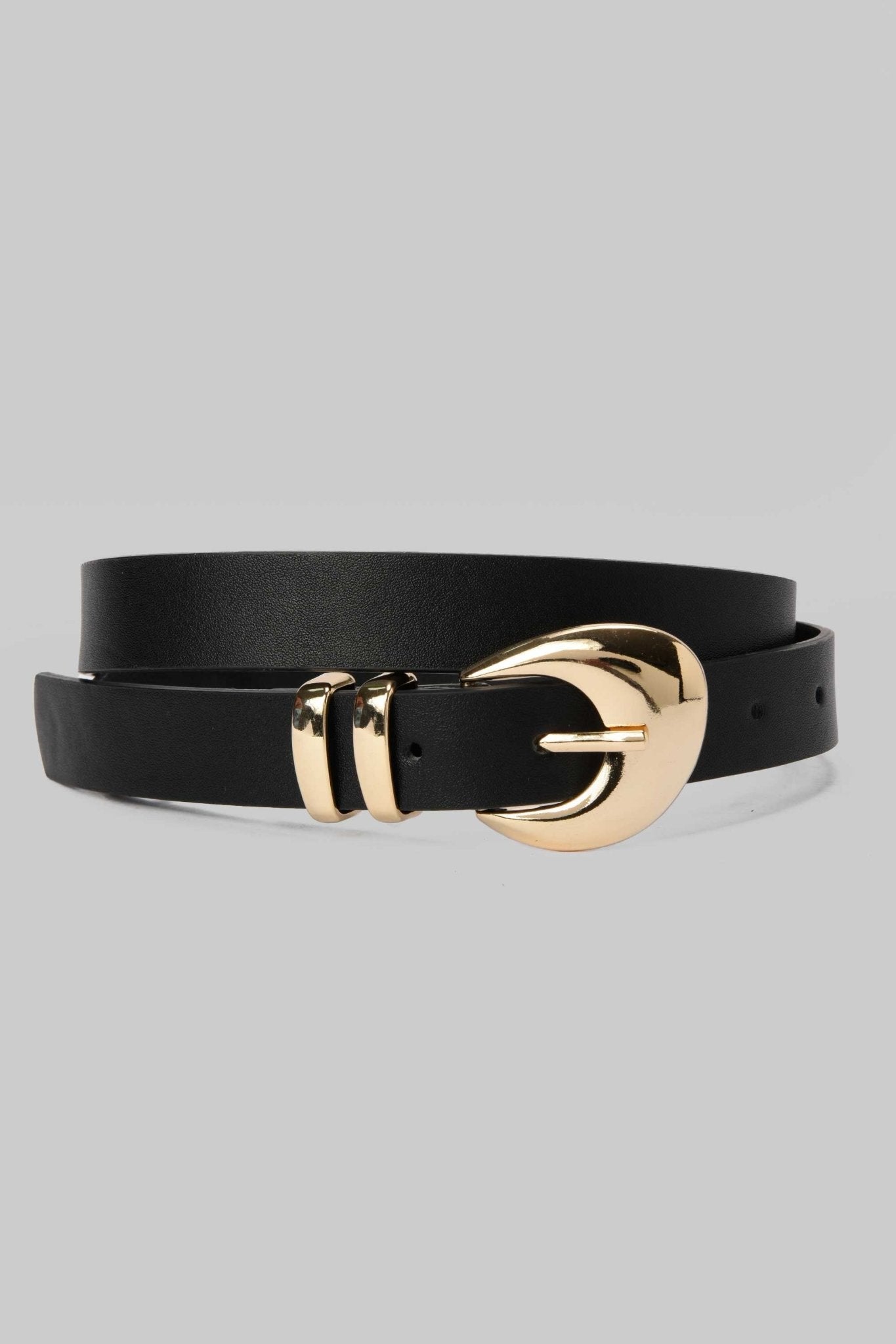 Belt | Black with Gold Rounded Buckle Mom-Fit CZBELT - Cizaro Jeans