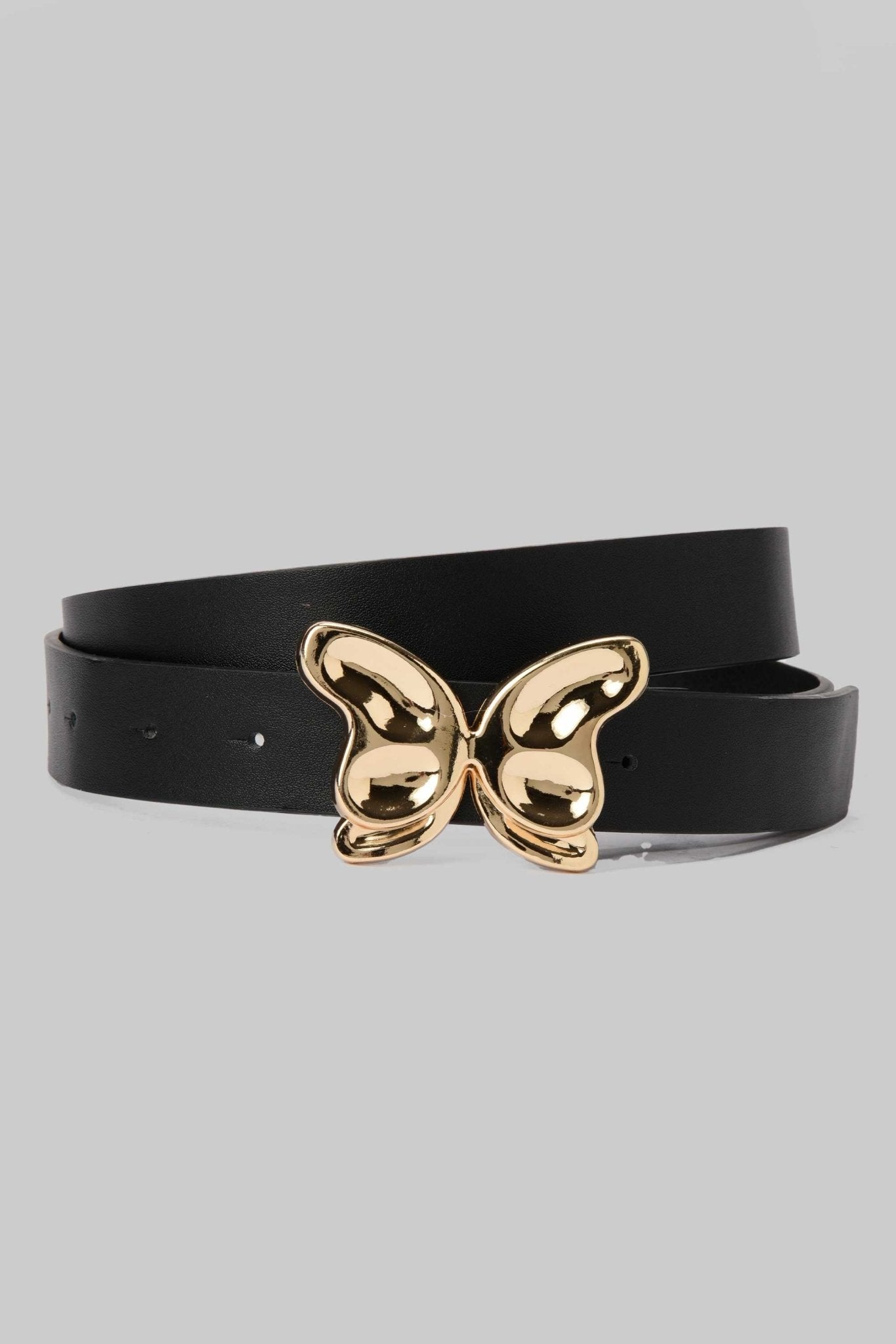 Belt | Black with Gold Butterfly Buckle Mom-Fit CZBELT - Cizaro Jeans