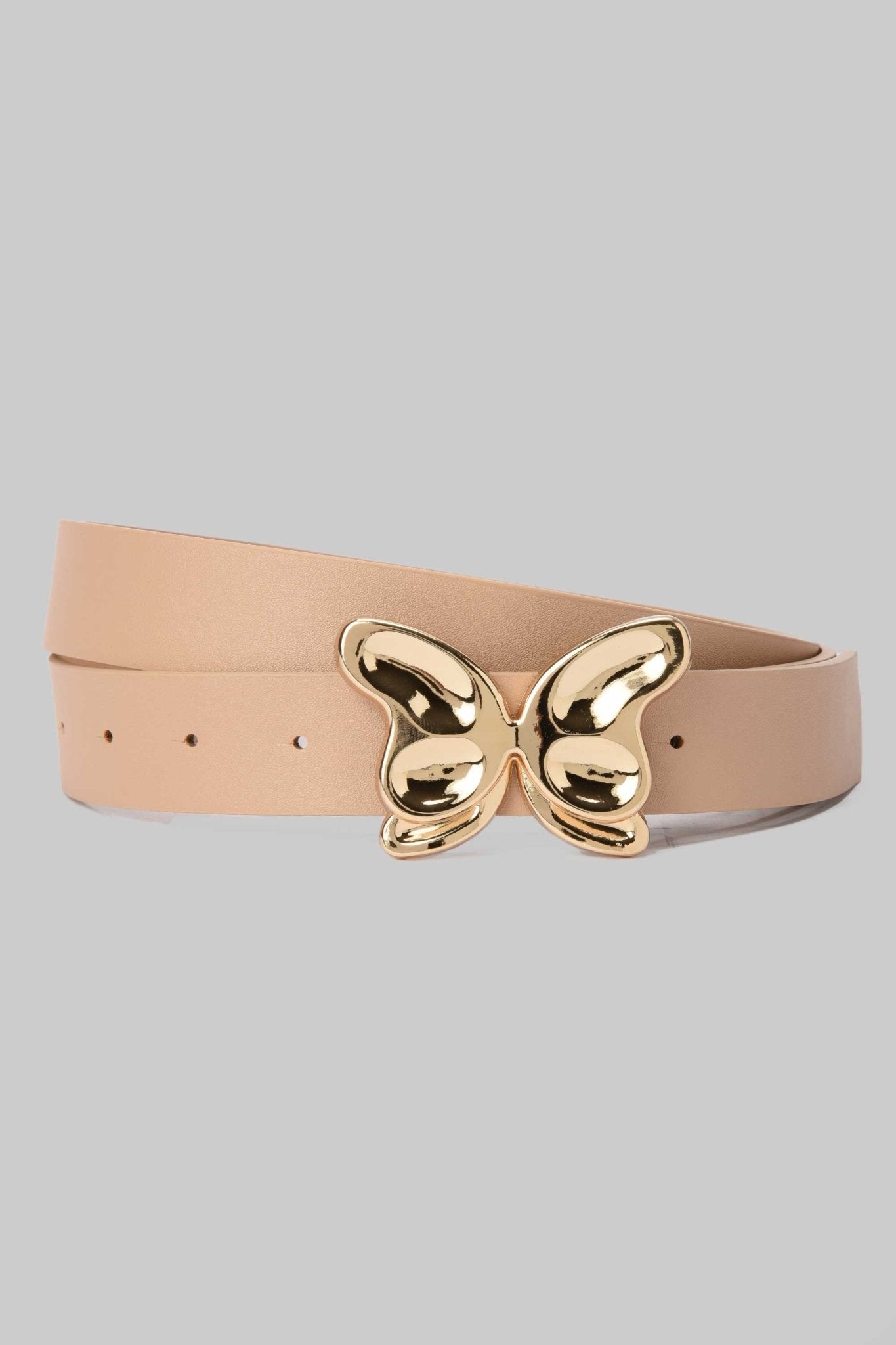 Belt | Beige with Gold Butterfly Buckle Mom-Fit CZBELT - Cizaro Jeans