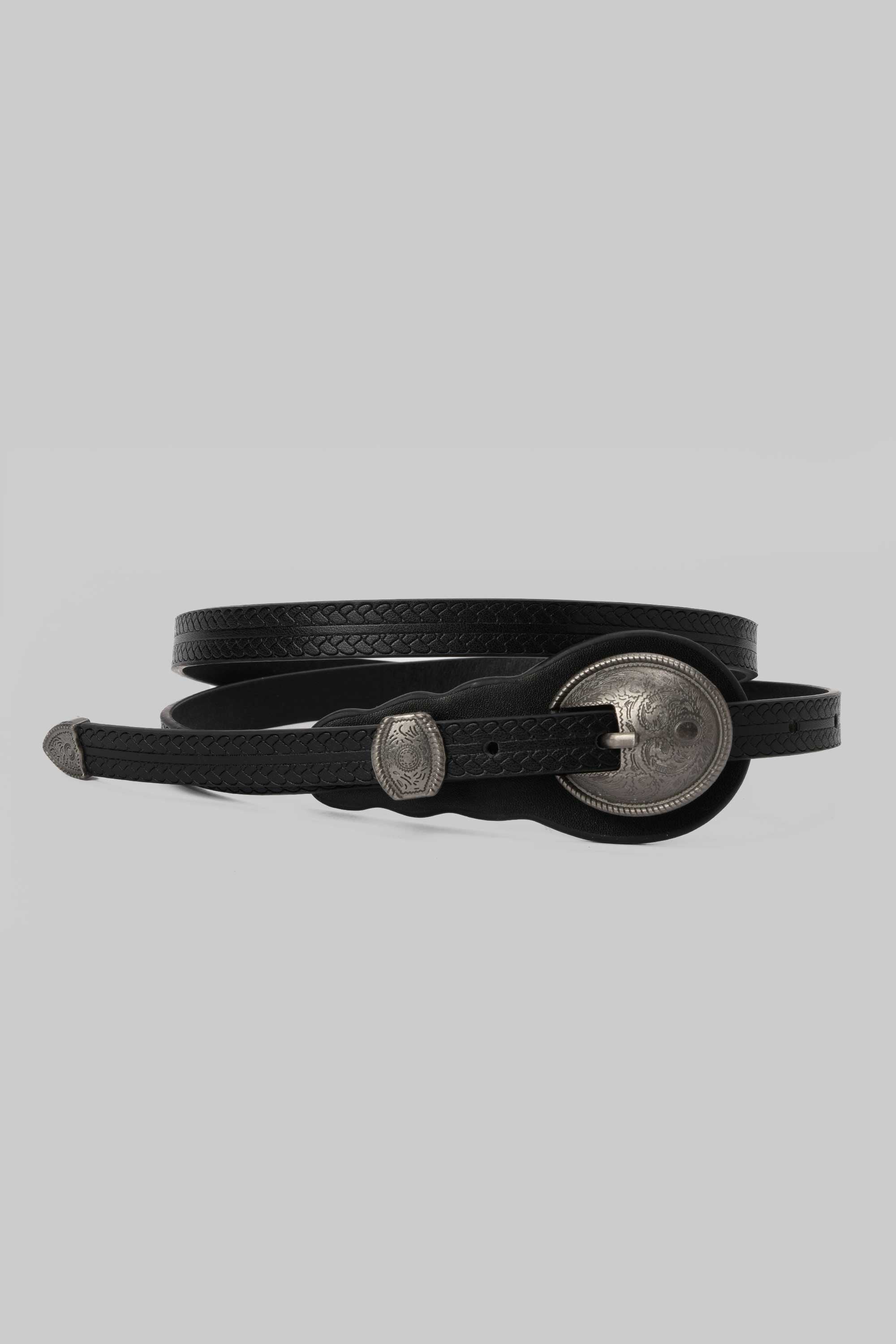 Western – Dark Brown Embossed Silver Buckle Belt Belt CZBELT - Cizaro Jeans