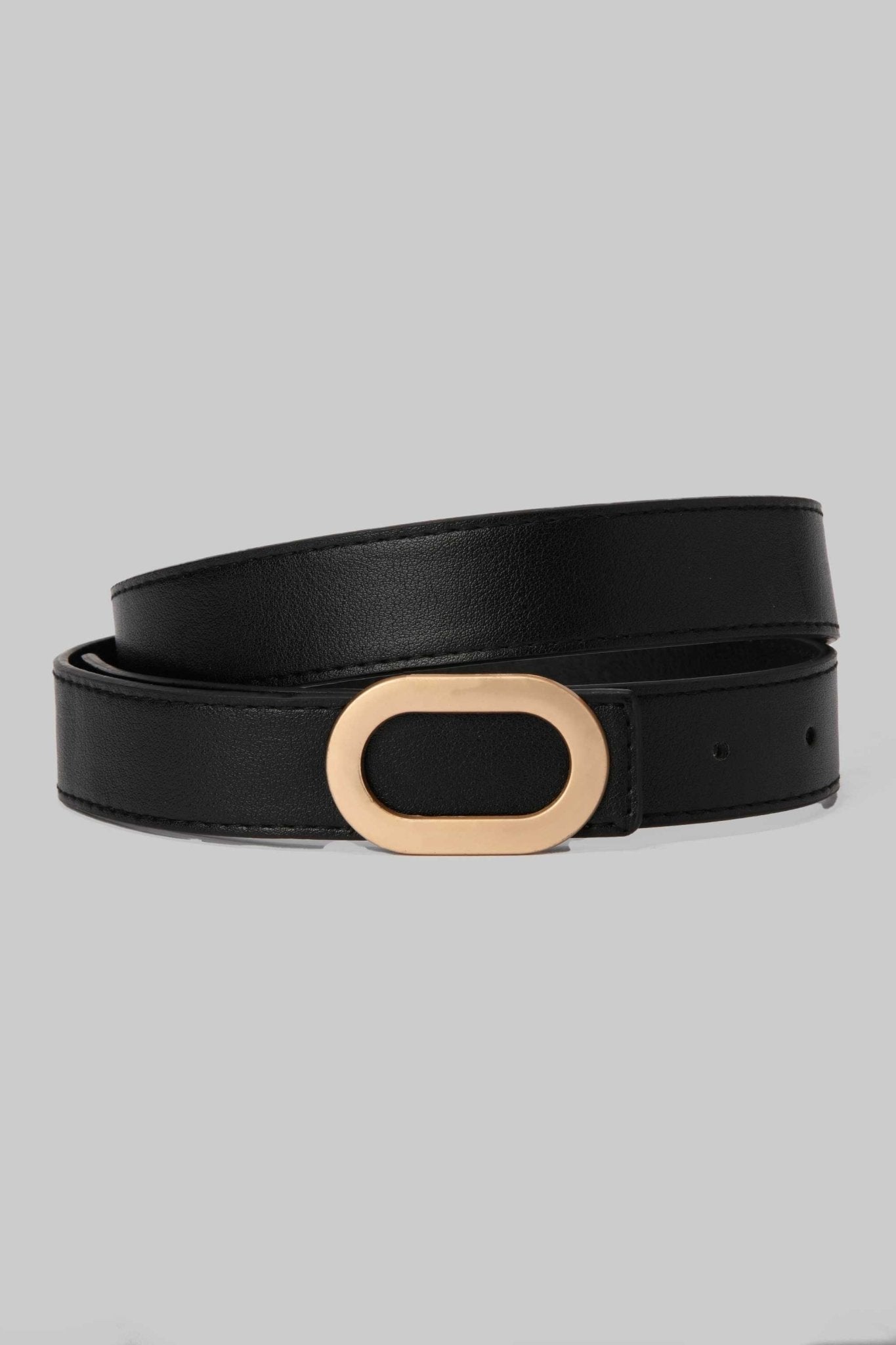 Belt | Black with Gold Oval Buckle Mom-Fit CZBELT - Cizaro Jeans