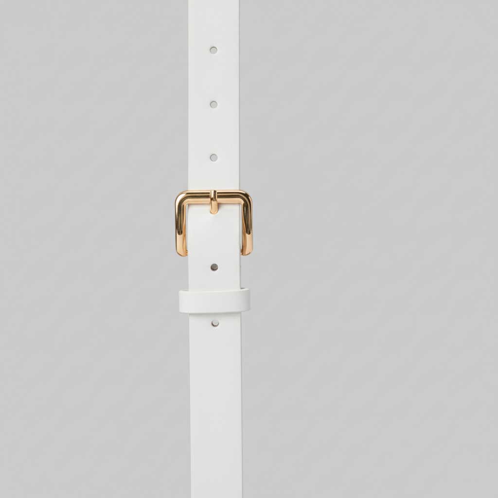 Belt | White Faux Leather with Gold Classic Buckle BELT CZBELT - Cizaro Jeans