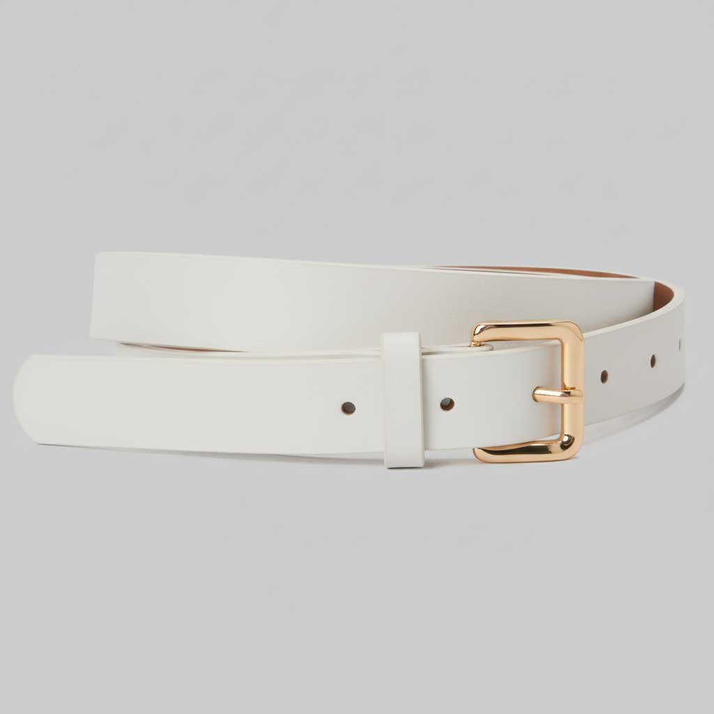 Belt | White Faux Leather with Gold Classic Buckle BELT CZBELT - Cizaro Jeans
