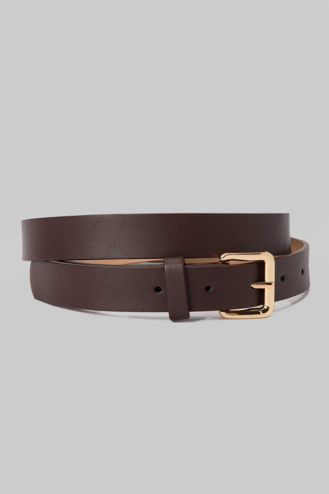 Belt | Dark Brown Faux Leather with Gold Classic Buckle Belt CZBELT - Cizaro Jeans