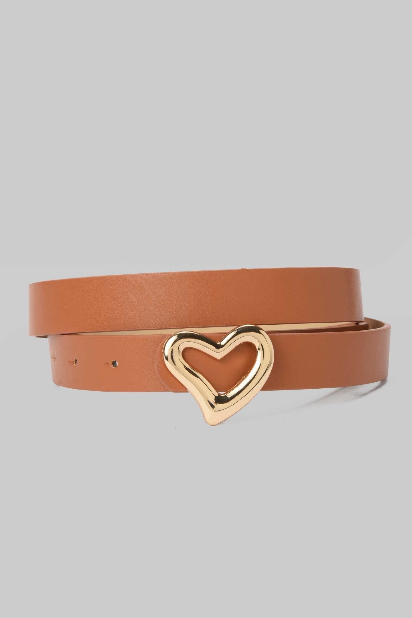 Belt | Tan Heart-Shaped Gold Buckle Mom-Fit CZBELT - Cizaro Jeans