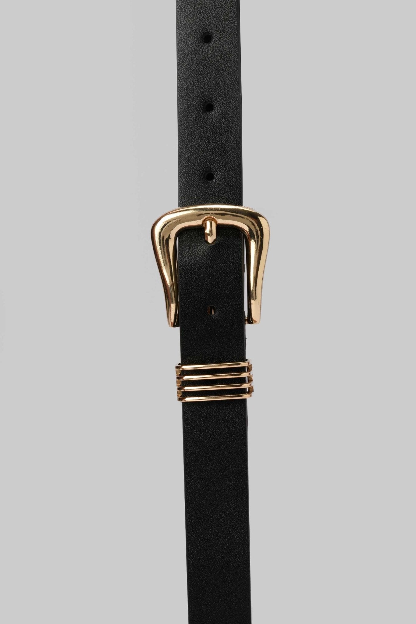Belt | Black with Gold Curved Buckle Mom-Fit CZBELT - Cizaro Jeans