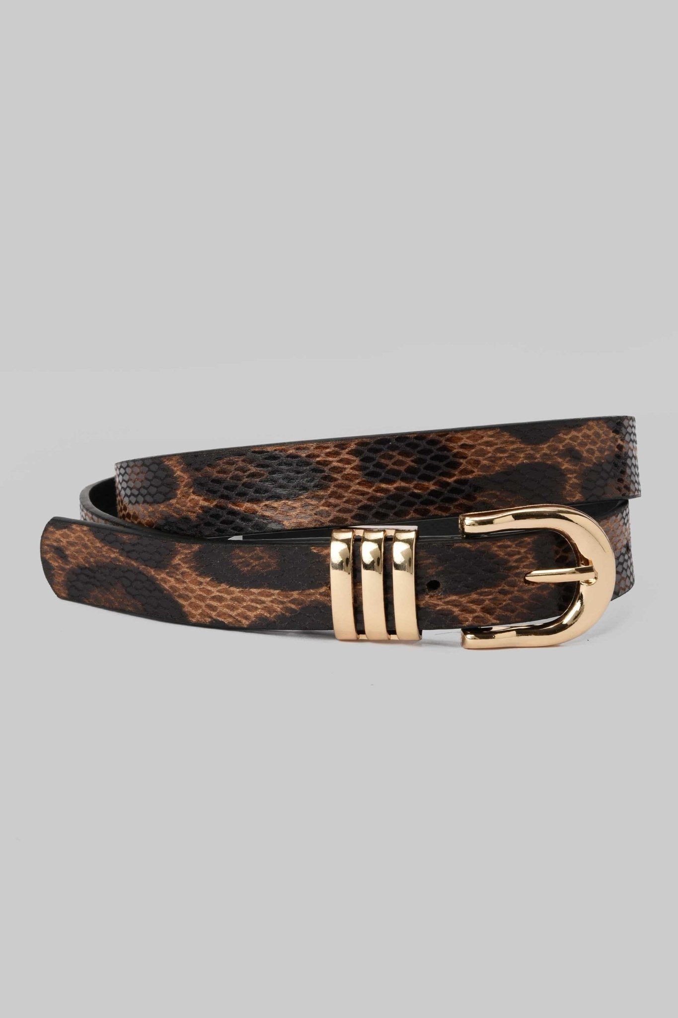 Belt | Leopard Print with Gold Triple Loop Buckle Belt CZBELT - Cizaro Jeans