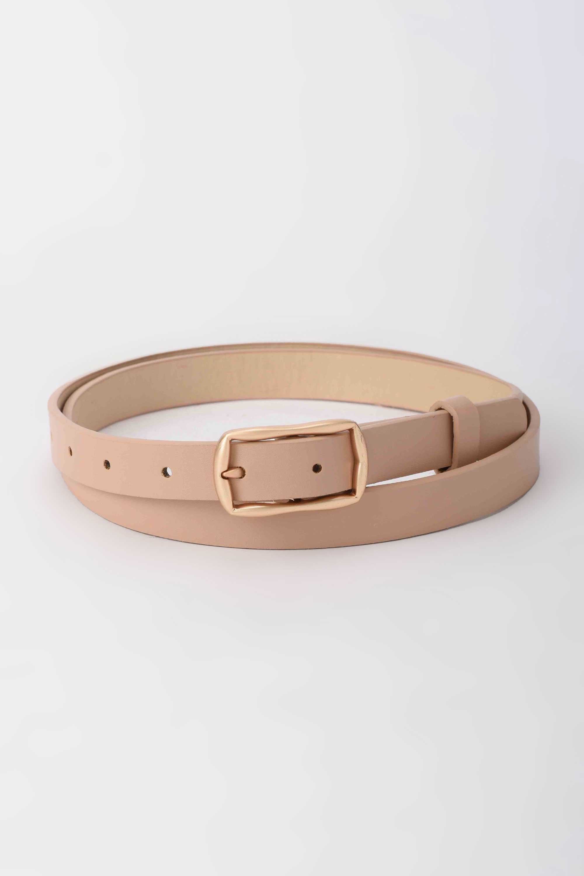 Belt | Nude Faux Leather Belt with Wavy Gold Buckle Belt - Acc CZBELT - Cizaro Jeans