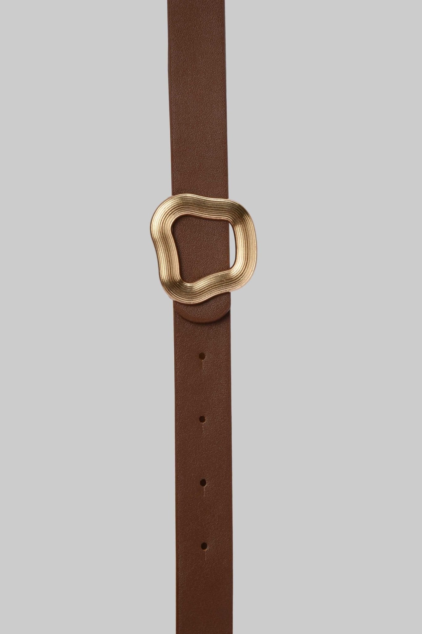 Belt | Brown Faux Leather with Textured Gold Organic Buckle BELT CZBELT - Cizaro Jeans