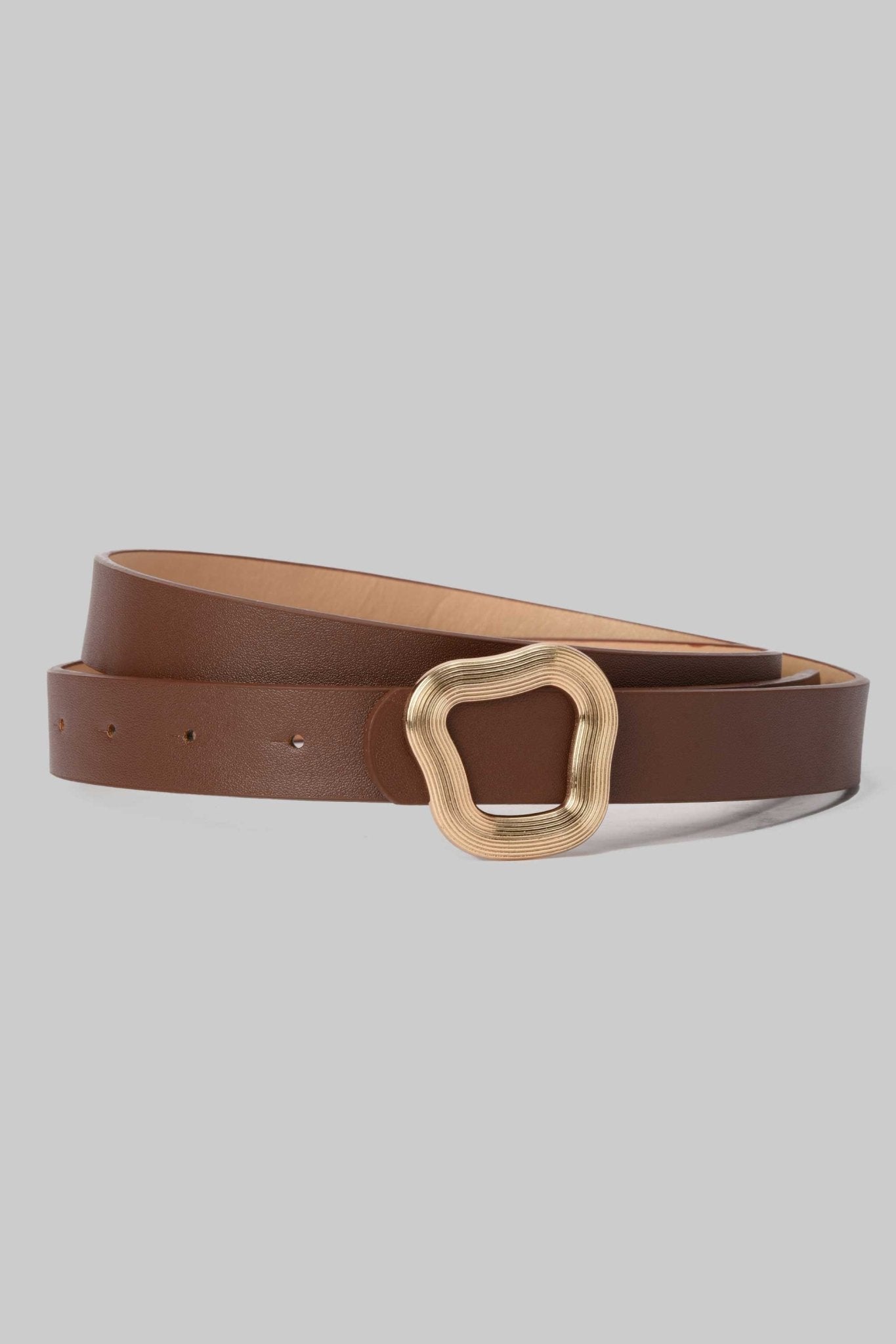 Belt | Brown Faux Leather with Textured Gold Organic Buckle BELT CZBELT - Cizaro Jeans