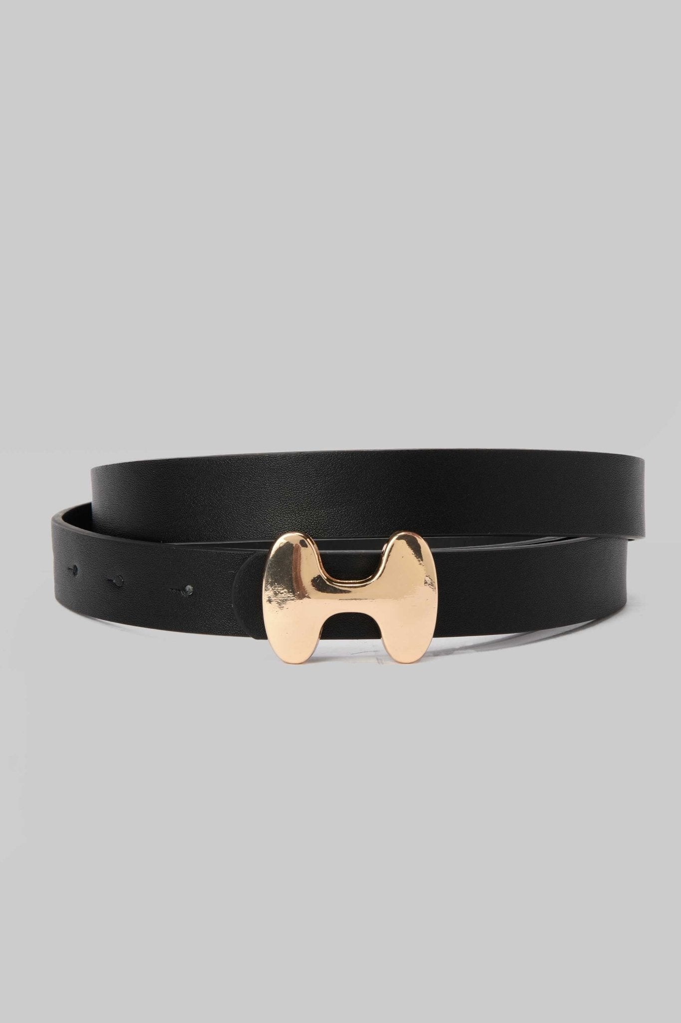Belt | Black Faux Leather with Gold Abstract Buckle BELT CZBELT - Cizaro Jeans