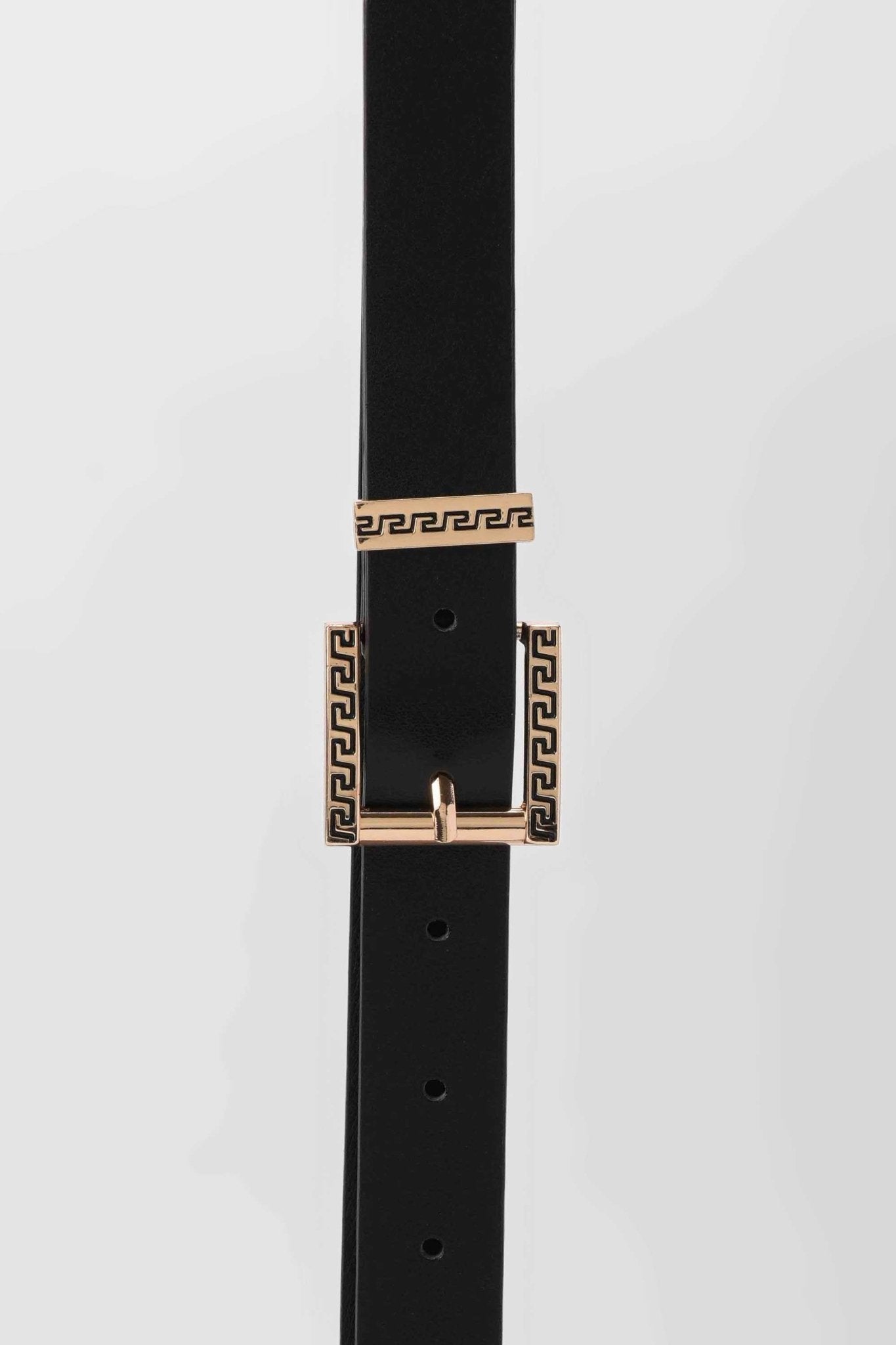 Belt | Black Faux Leather with Gold Greca Buckle Belt | Black Faux Leather with Gold Greca Buckle BELT CZBELT - Cizaro Jeans