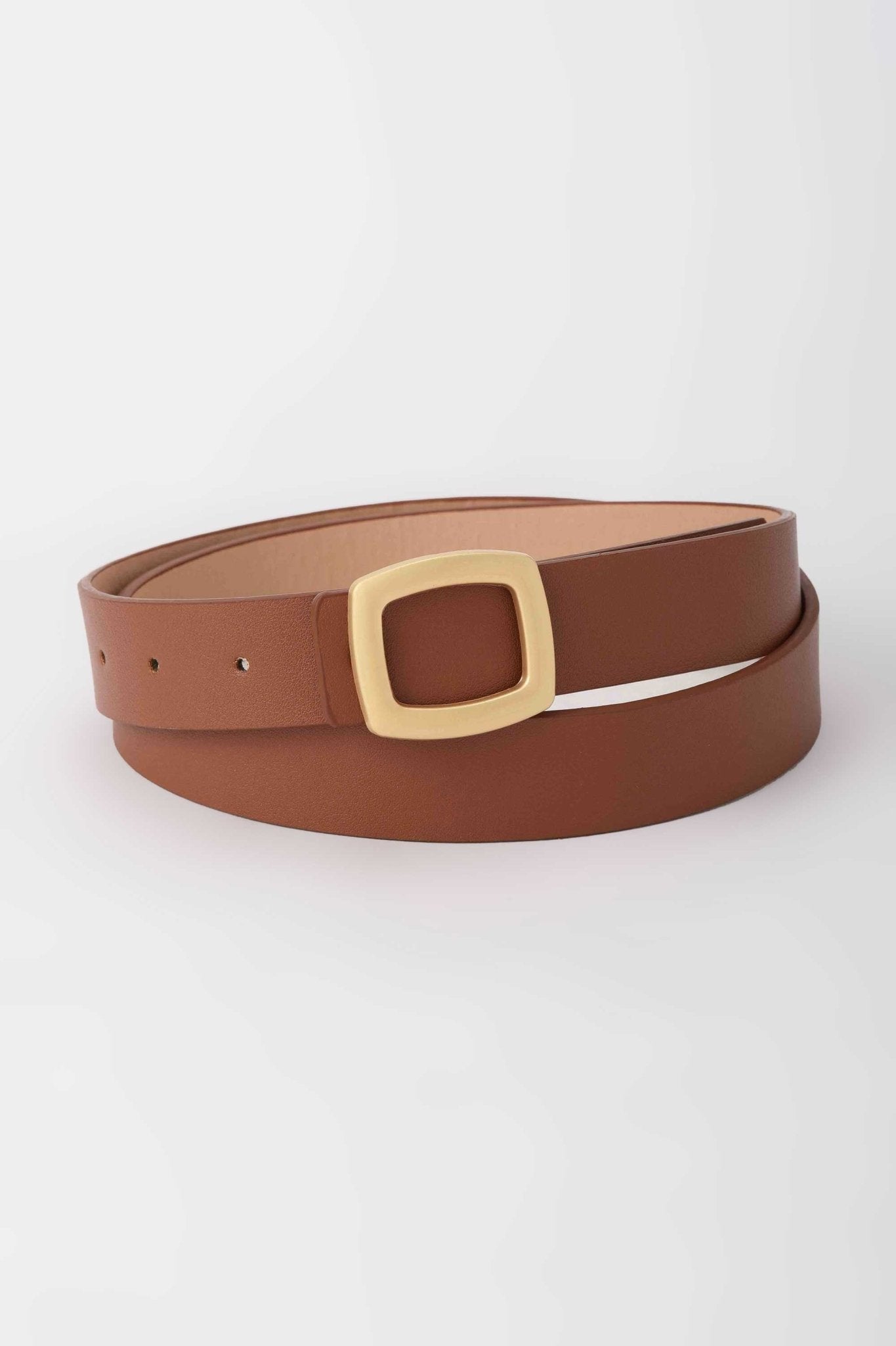 Belt | Tan Faux Leather with Matte Gold Square Buckle BELT CZBELT - Cizaro Jeans