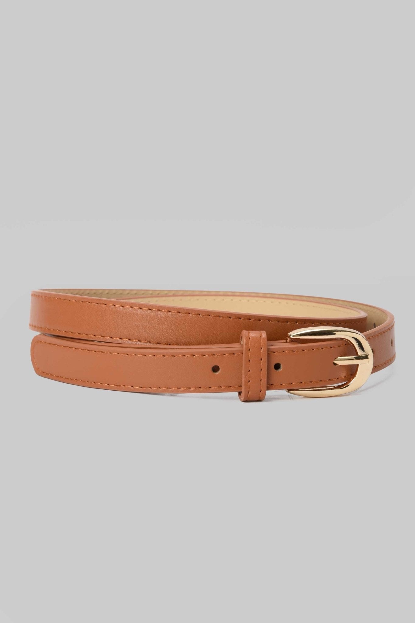 Belt | Tan Faux Leather with Gold Rounded Buckle BELT CZBELT - Cizaro Jeans