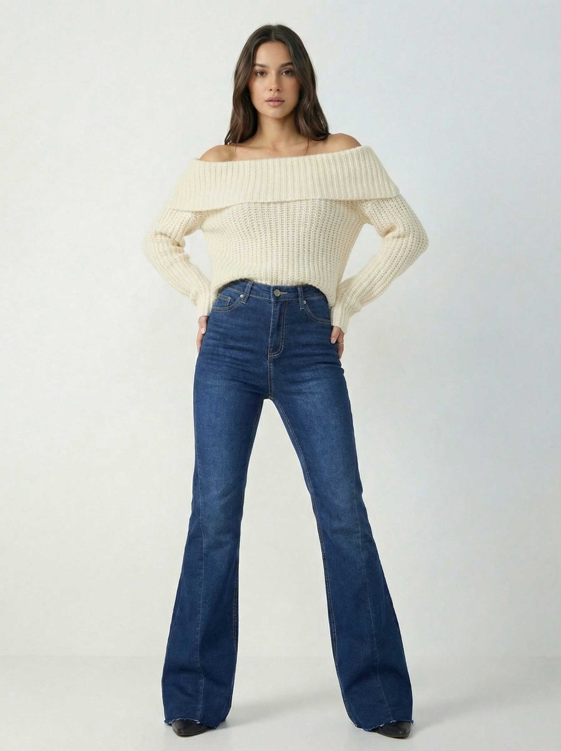 Super Flare – High-Waist Ocean Blue Jeans flare CIZARO - Cizaro Jeans