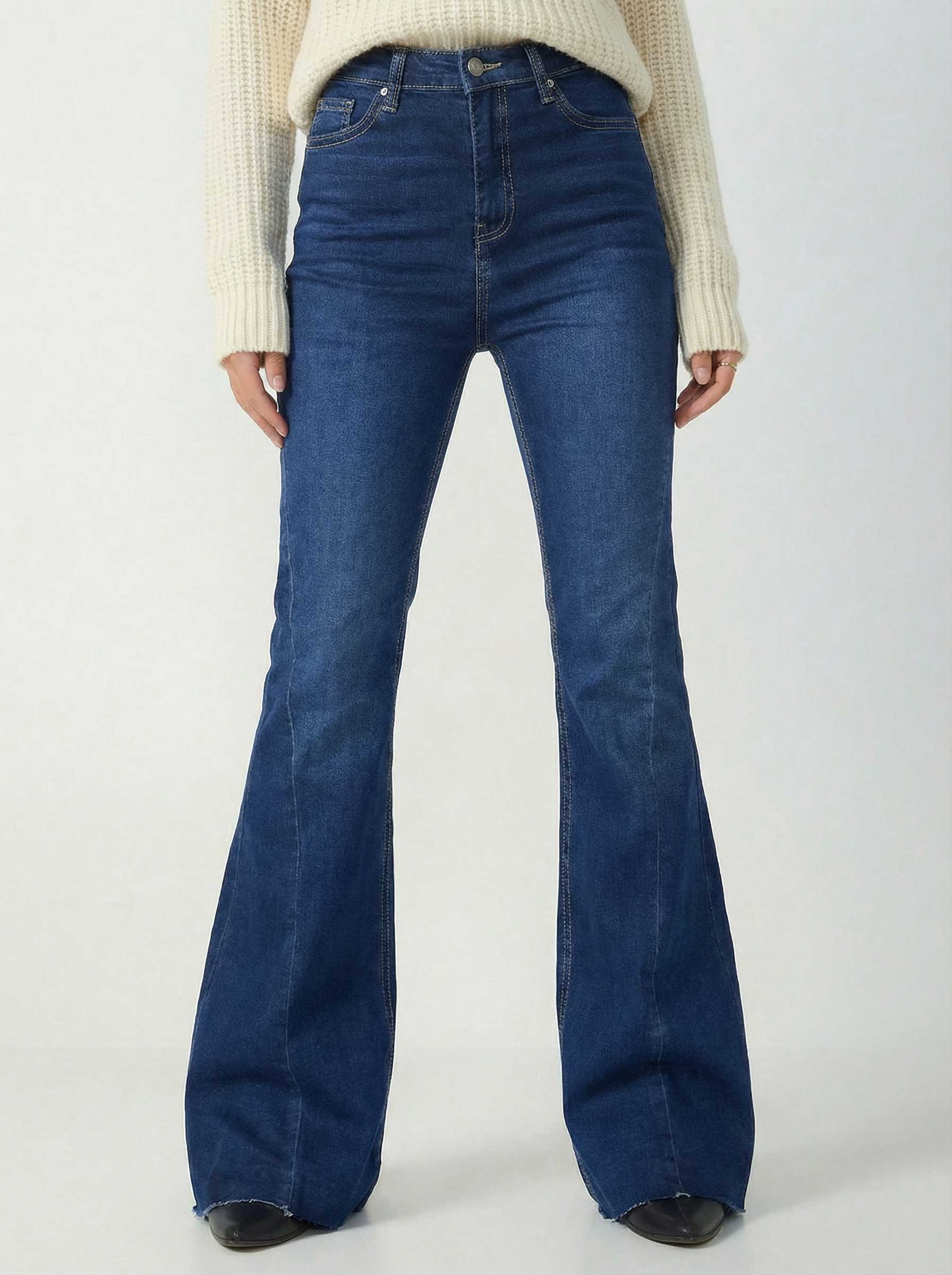 Super Flare – High-Waist Ocean Blue Jeans flare CIZARO - Cizaro Jeans
