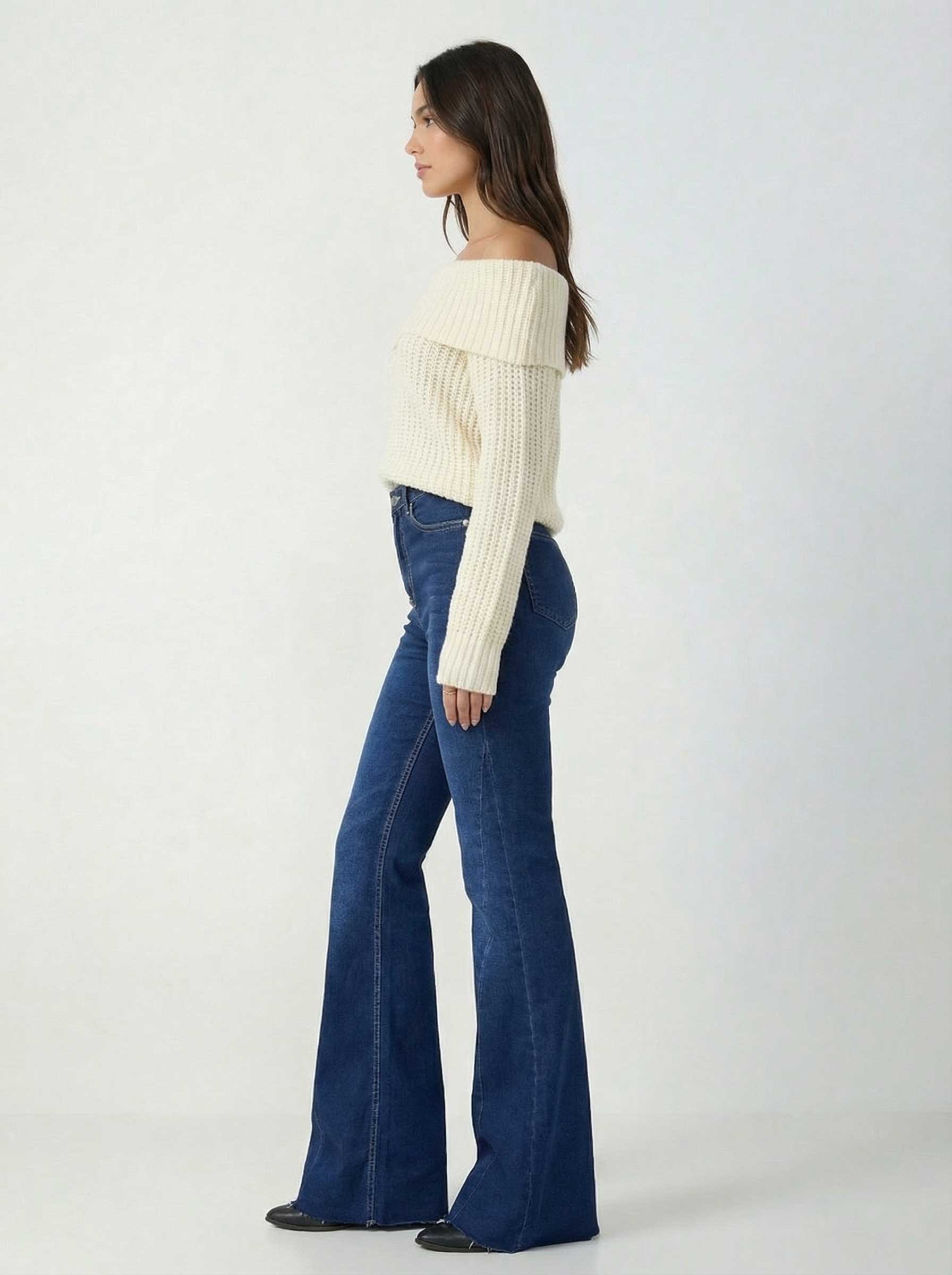 Super Flare – High-Waist Ocean Blue Jeans flare CIZARO - Cizaro Jeans