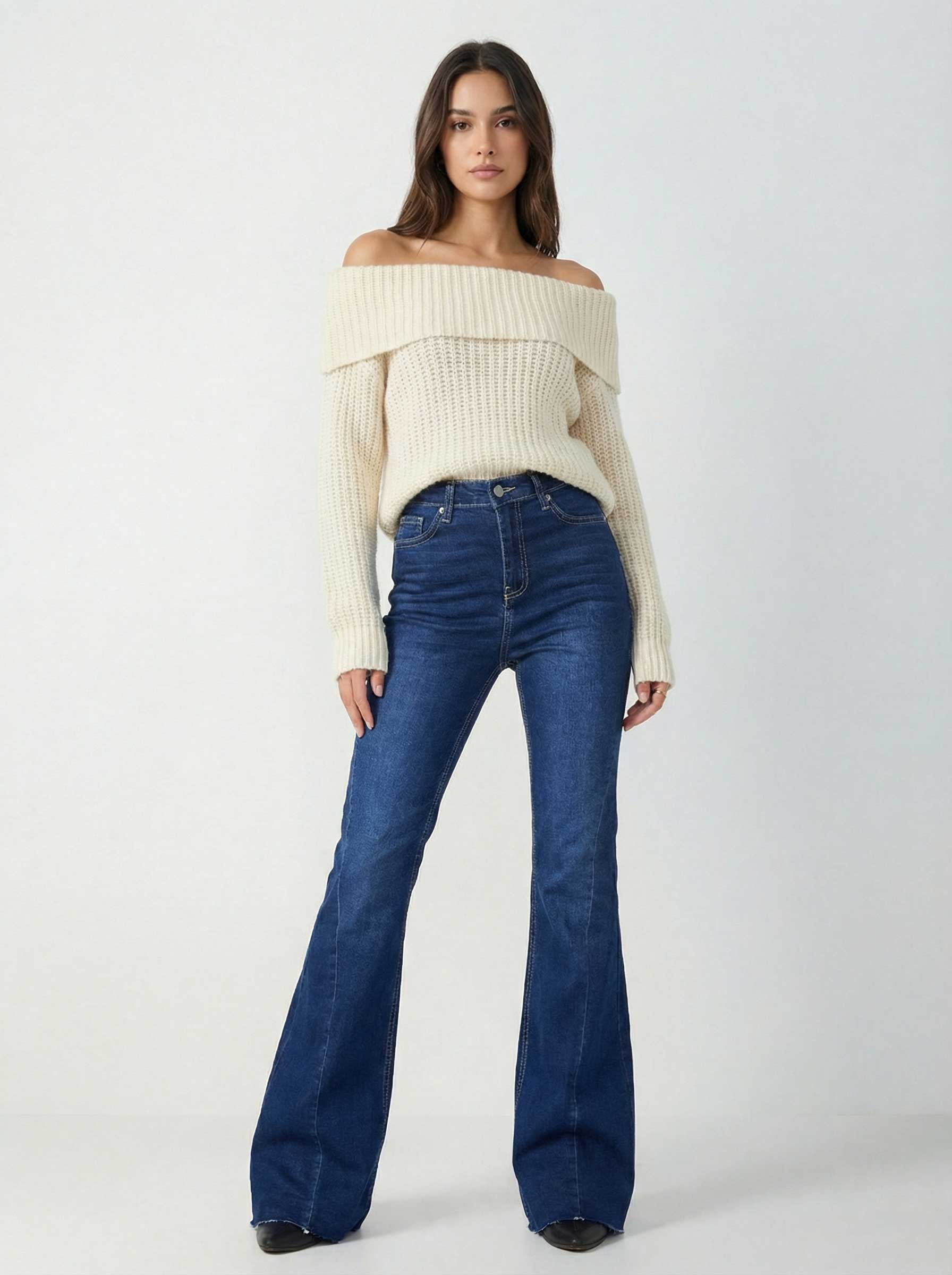 Super Flare – High-Waist Ocean Blue Jeans flare CIZARO - Cizaro Jeans