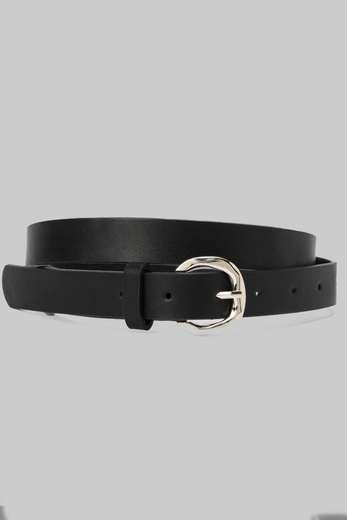 Belt | Black Faux Leather with Silver Rounded Buckle Belt CZBELT - Cizaro Jeans