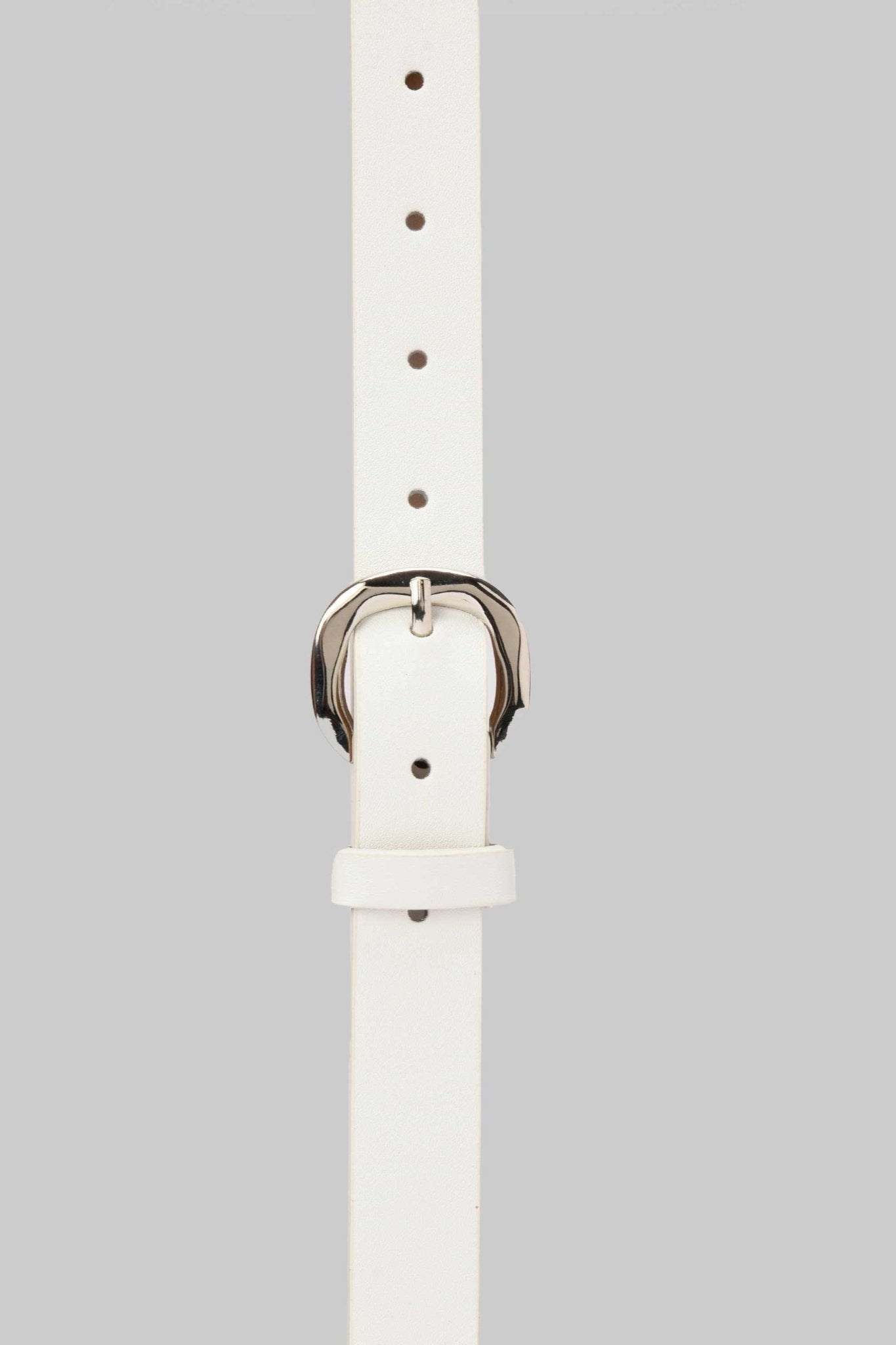 Belt | White Faux Leather with Silver Rounded Buckle BELT CZBELT - Cizaro Jeans