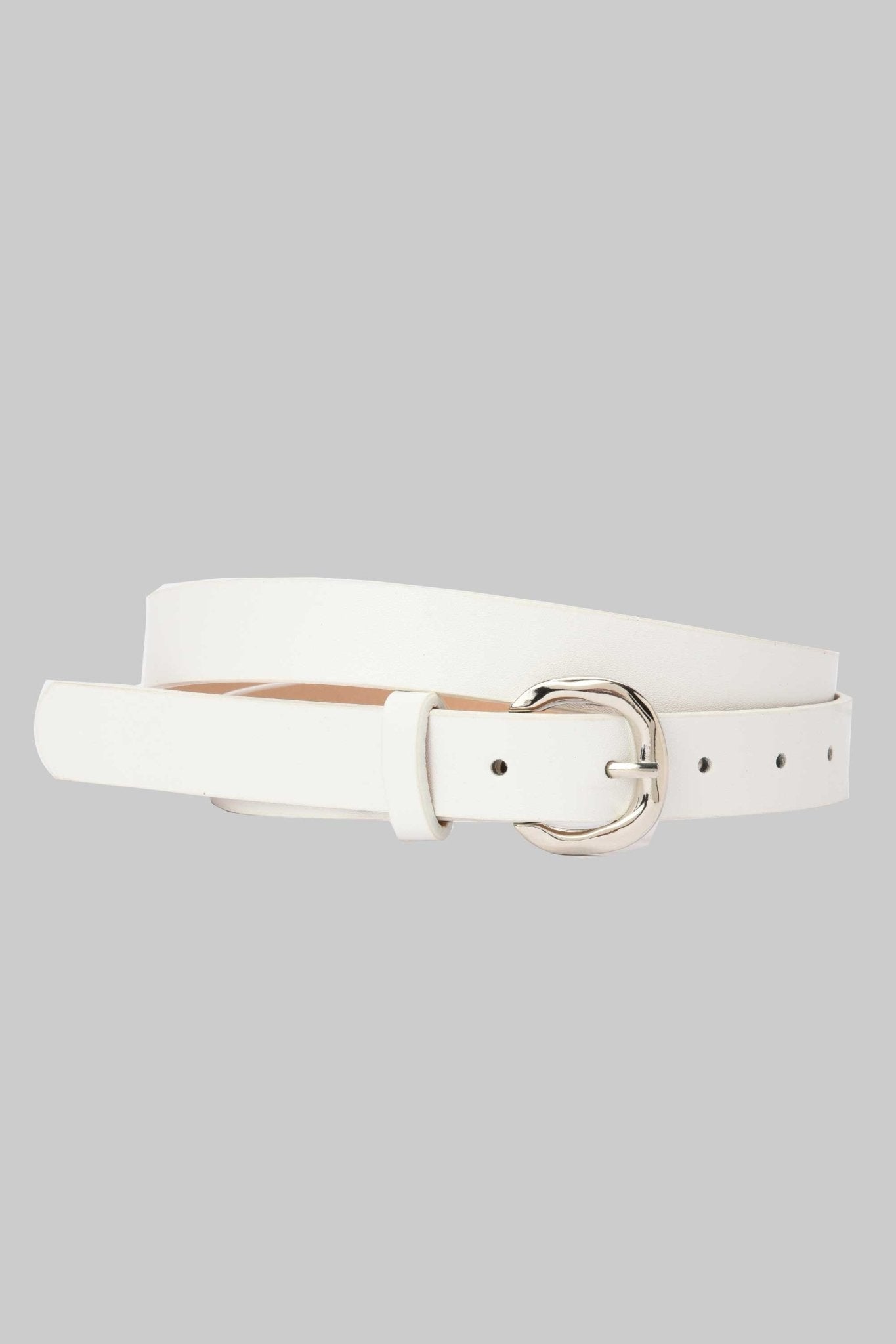 Belt | White Faux Leather with Silver Rounded Buckle BELT CZBELT - Cizaro Jeans