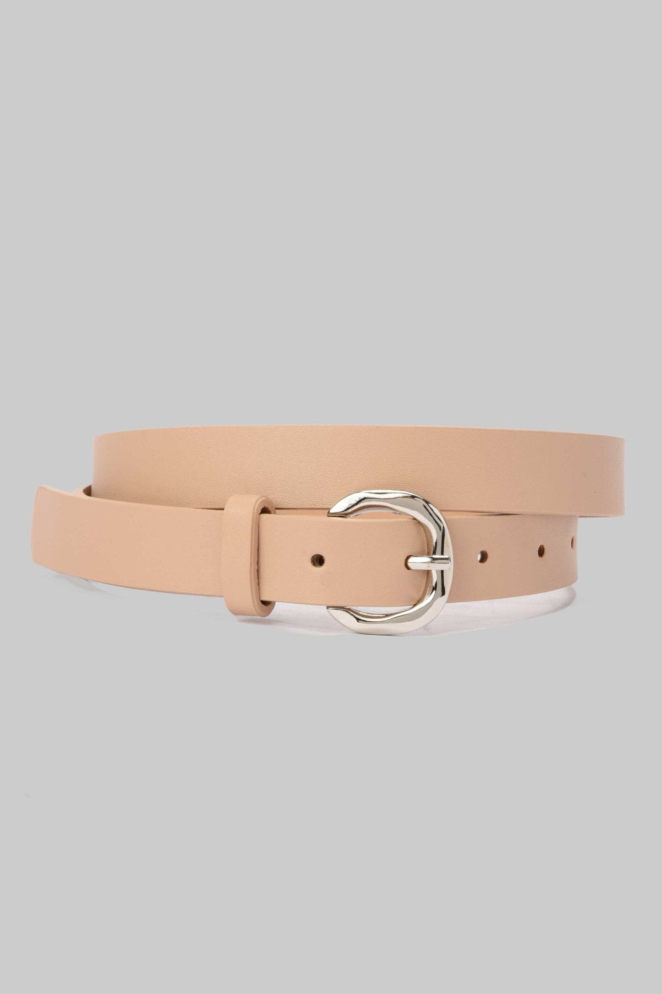 Belt | Beige Faux Leather with Silver Rounded Buckle BELT CZBELT - Cizaro Jeans