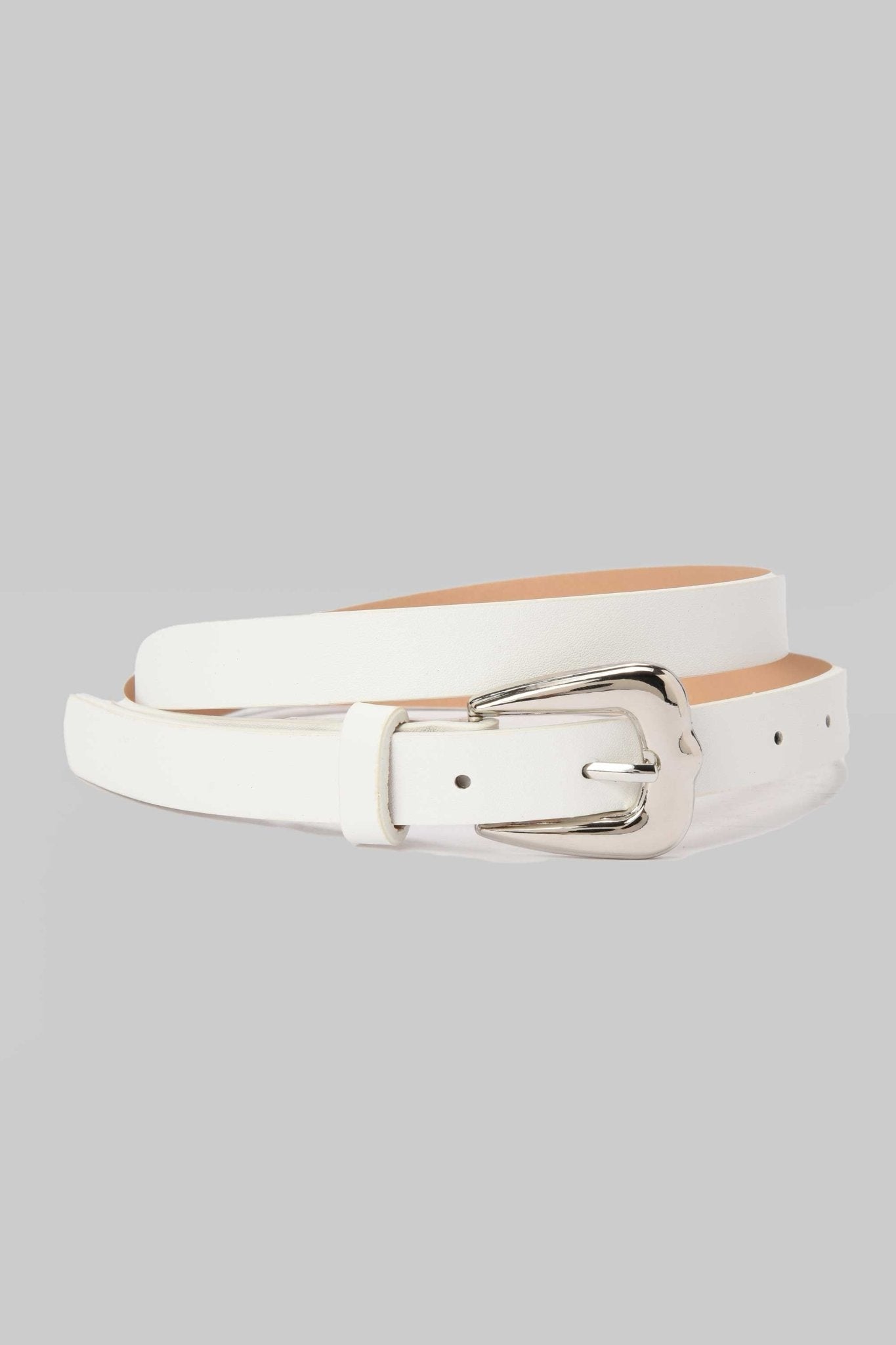 Belt | White Slim Belt with Polished Silver Buckle BELT CZBELT - Cizaro Jeans