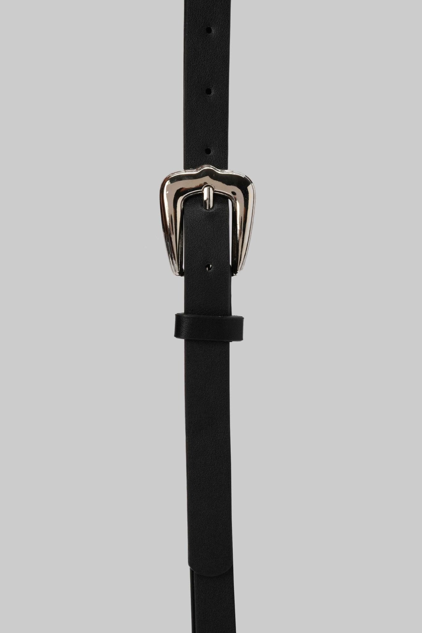Belt | Black Slim Belt with Polished Silver Buckle Belt CZBELT - Cizaro Jeans