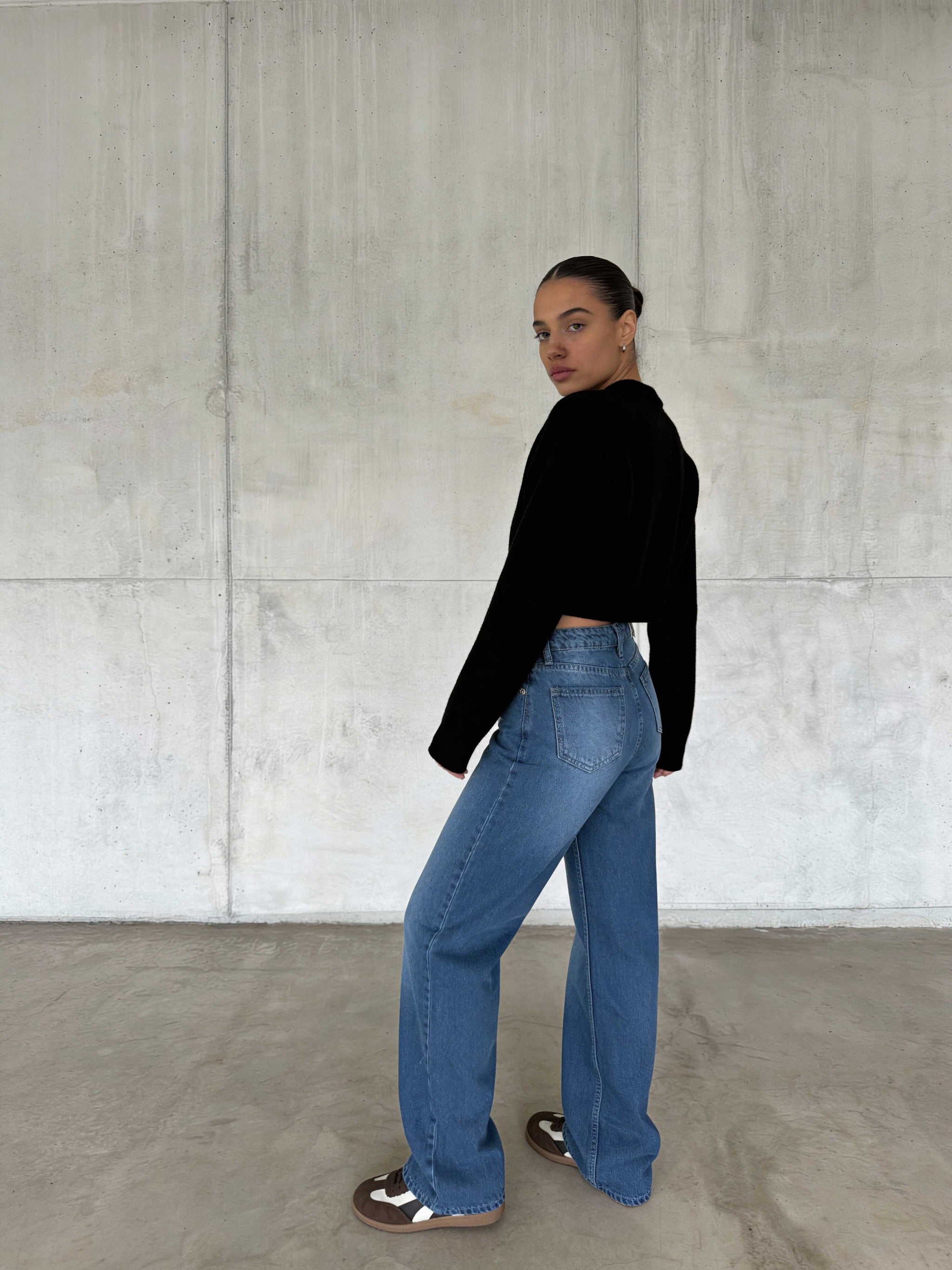 Wide Leg – High-Waist Mid Blue Jeans wide legg CIZARO - Cizaro Jeans