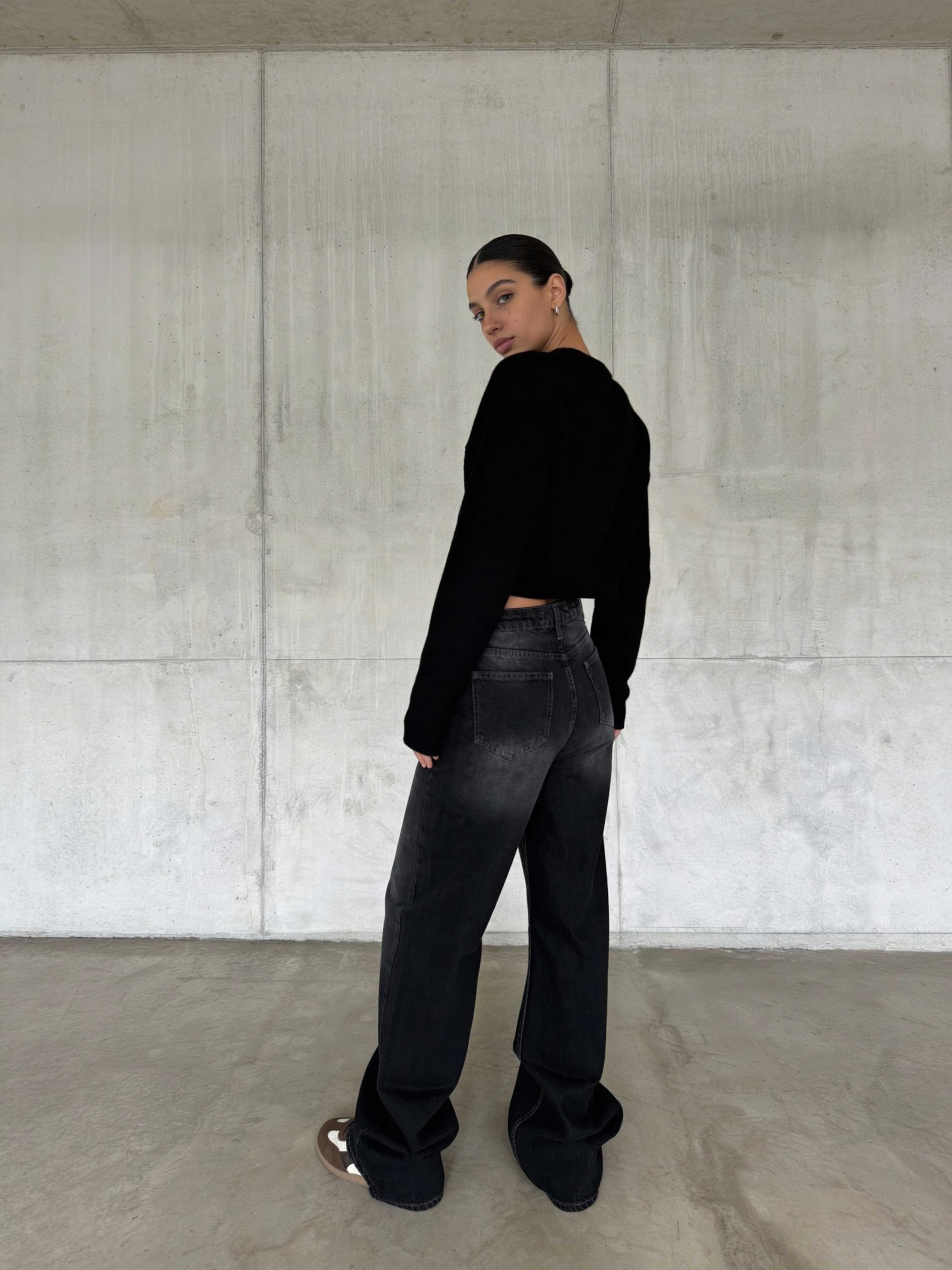 Wide Leg – High-Waist Washed Black Jeans wide leg CIZARO - Cizaro Jeans