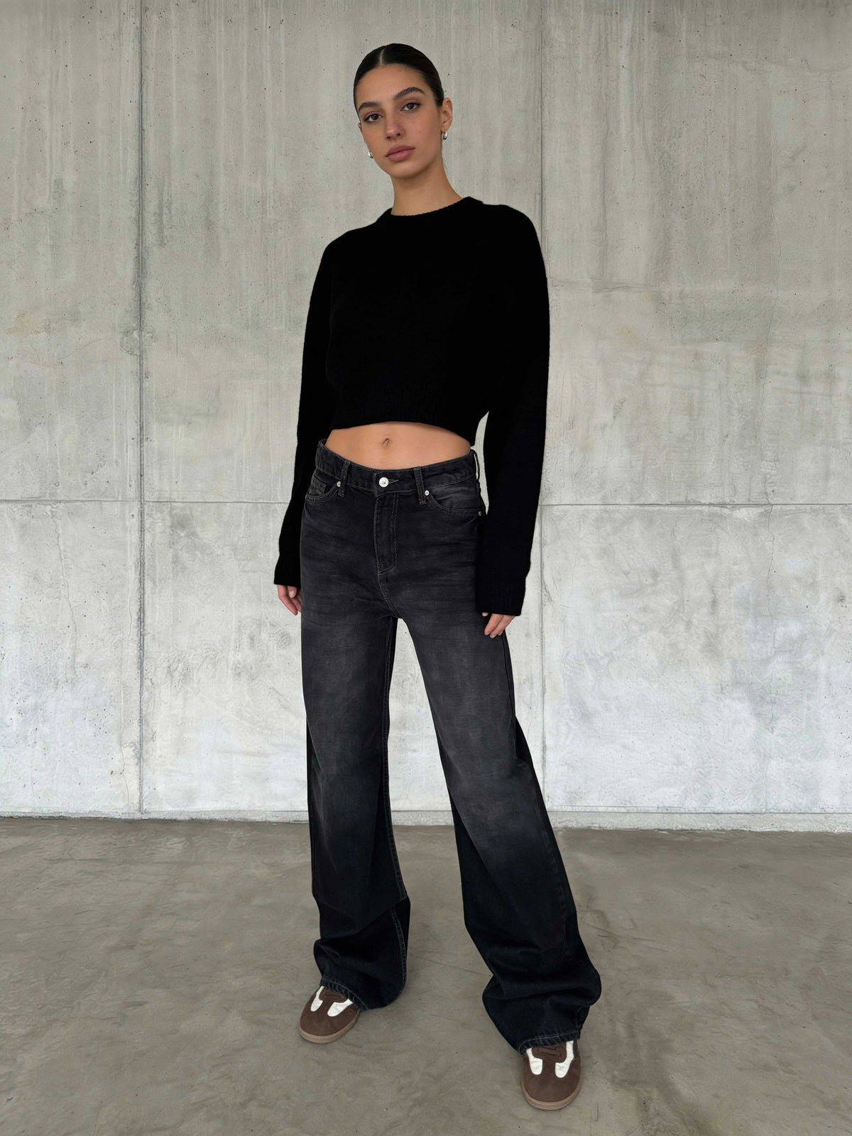 Wide Leg – High-Waist Washed Black Jeans Wide-Leg CIZARO - Cizaro Jeans