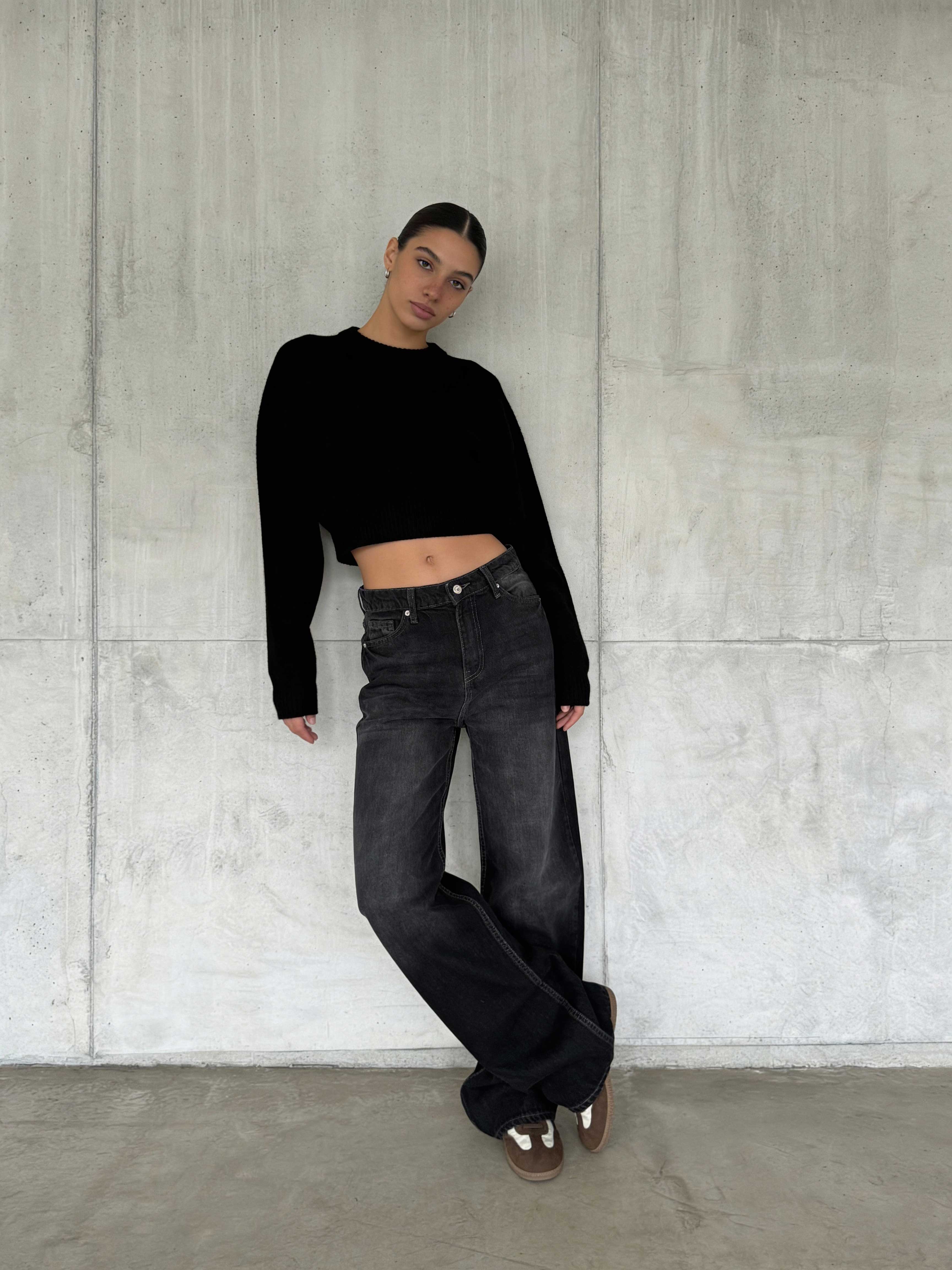 Wide Leg – High-Waist Washed Black Jeans wide leg CIZARO - Cizaro Jeans