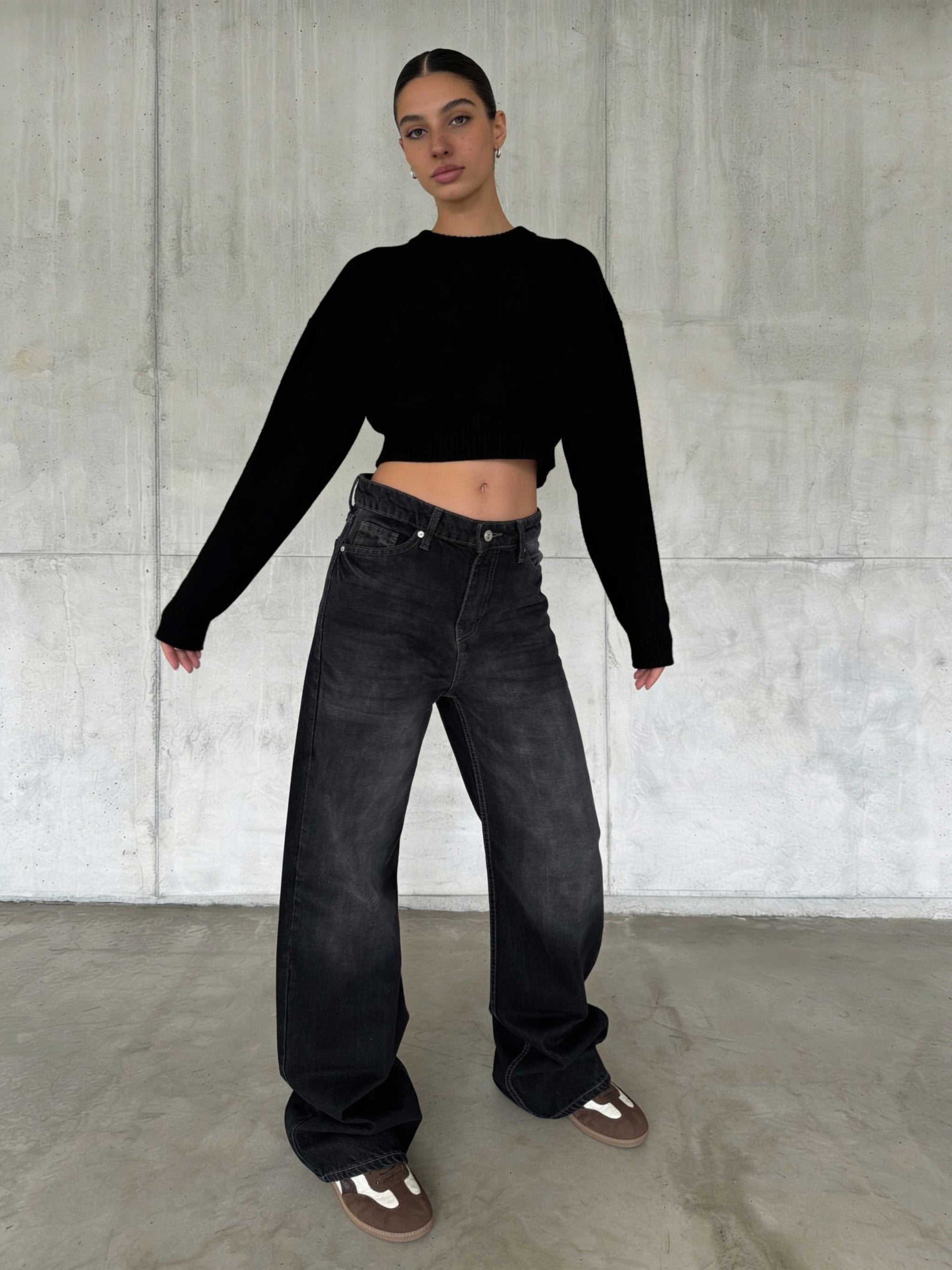 Wide Leg – High-Waist Washed Black Jeans Wide-Leg CIZARO - Cizaro Jeans