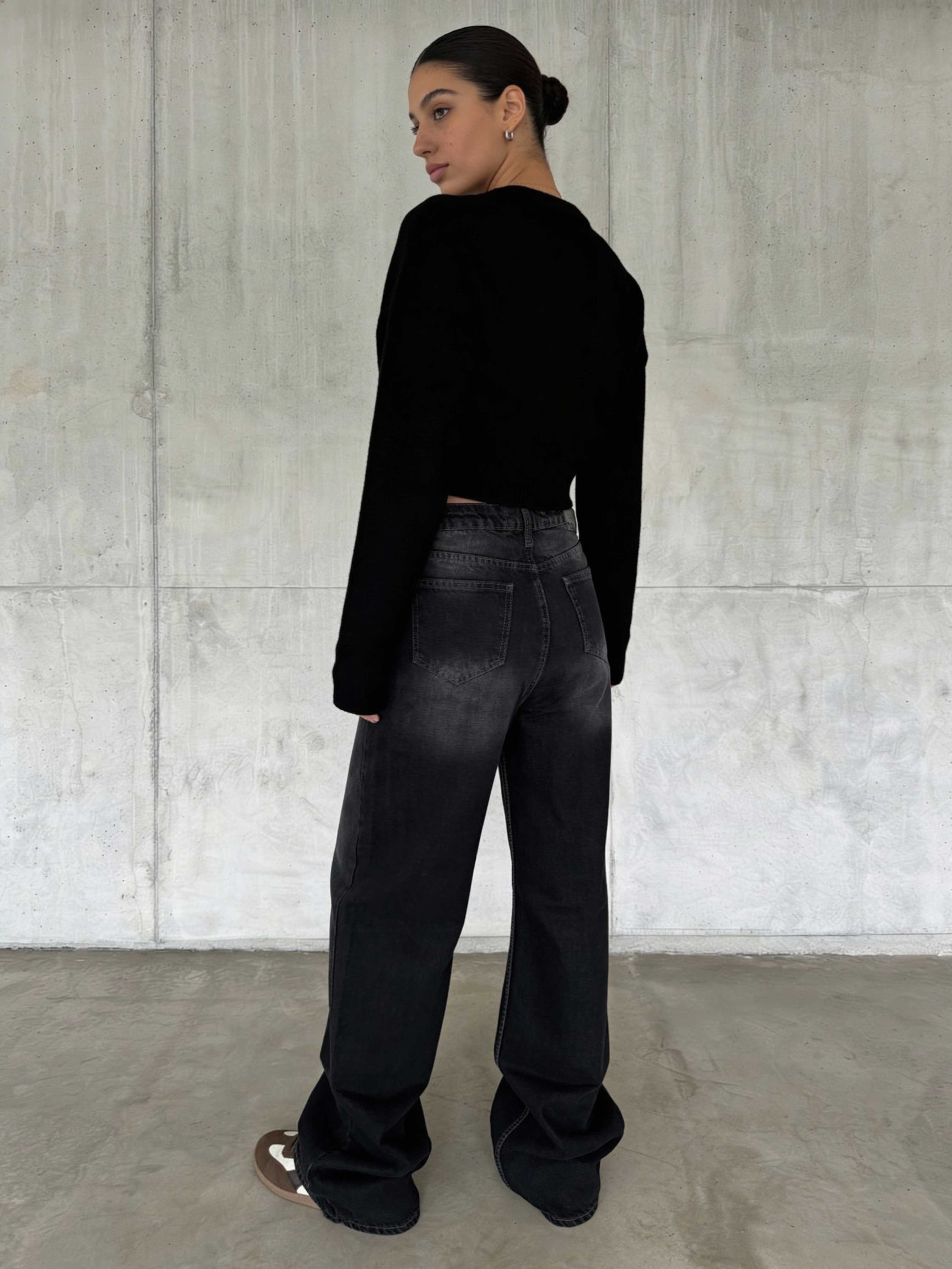 Wide Leg – High-Waist Washed Black Jeans wide leg CIZARO - Cizaro Jeans