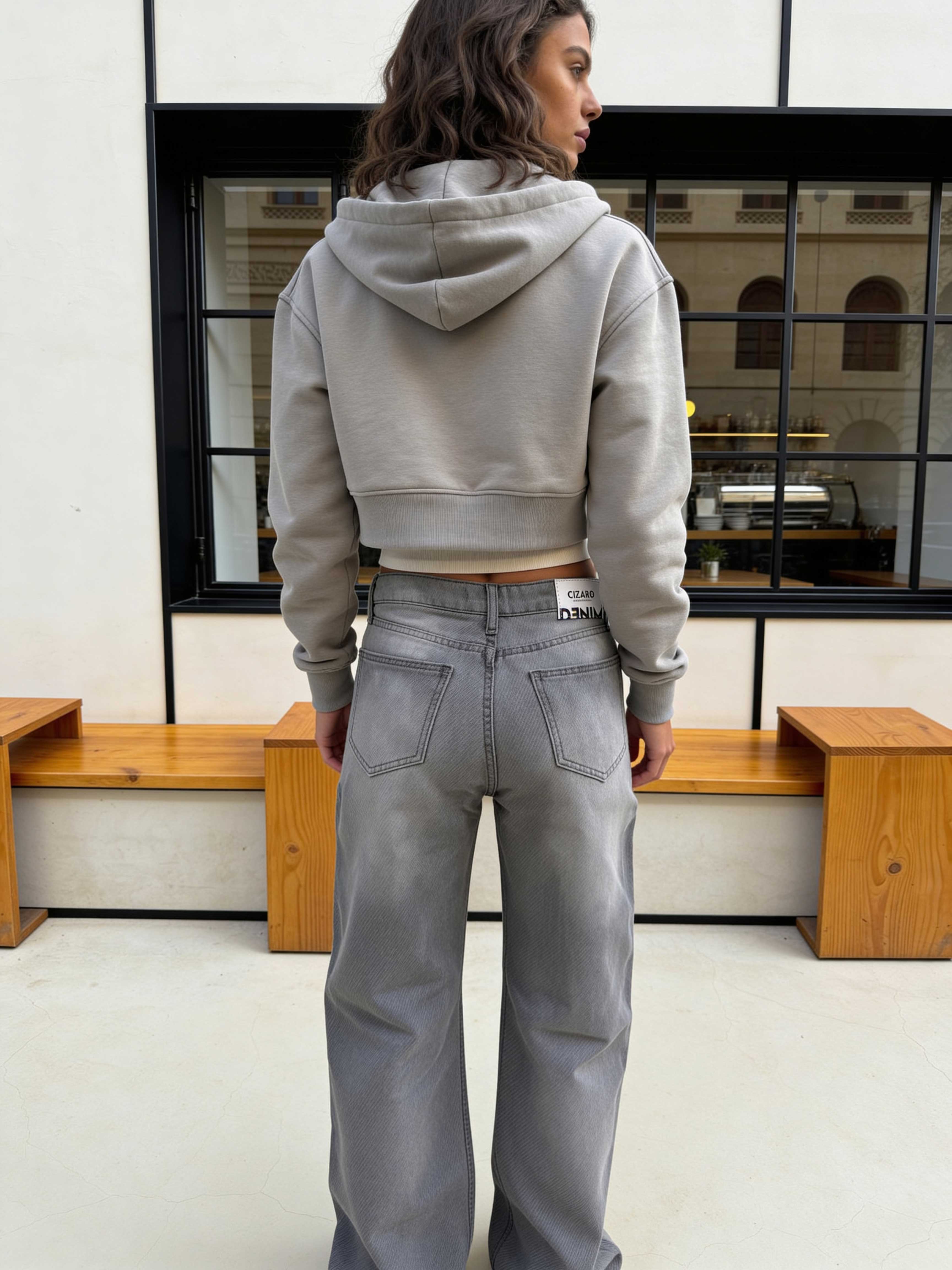 Straight High-Waist Light Grey Jeans